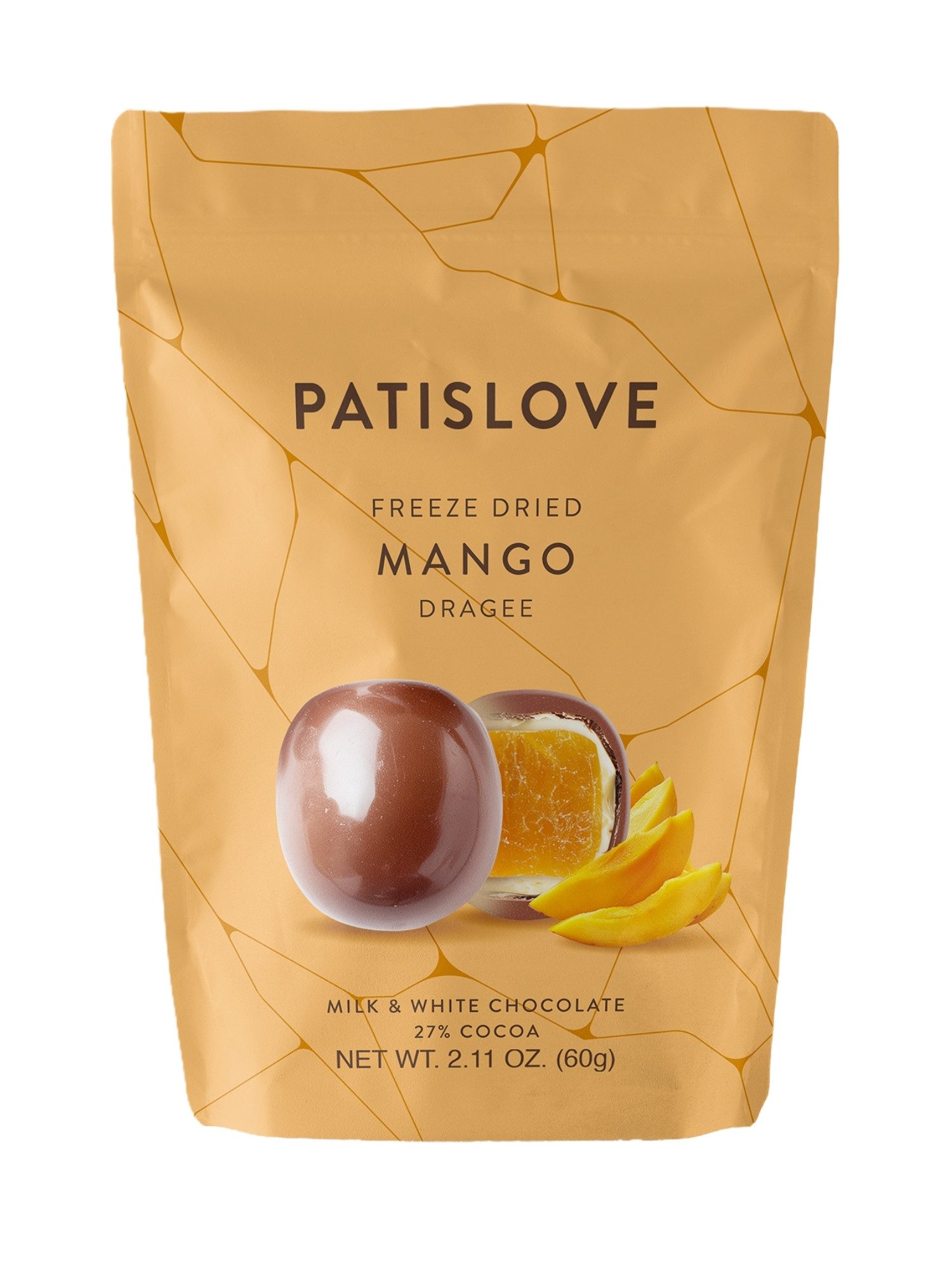 PATISLOVE Schokolade Patislove Mango Dragee – Gefriergetrocknet in Schweizer Schokolade, Ohne künstliche Farbstoffe, 100% echte Frucht.