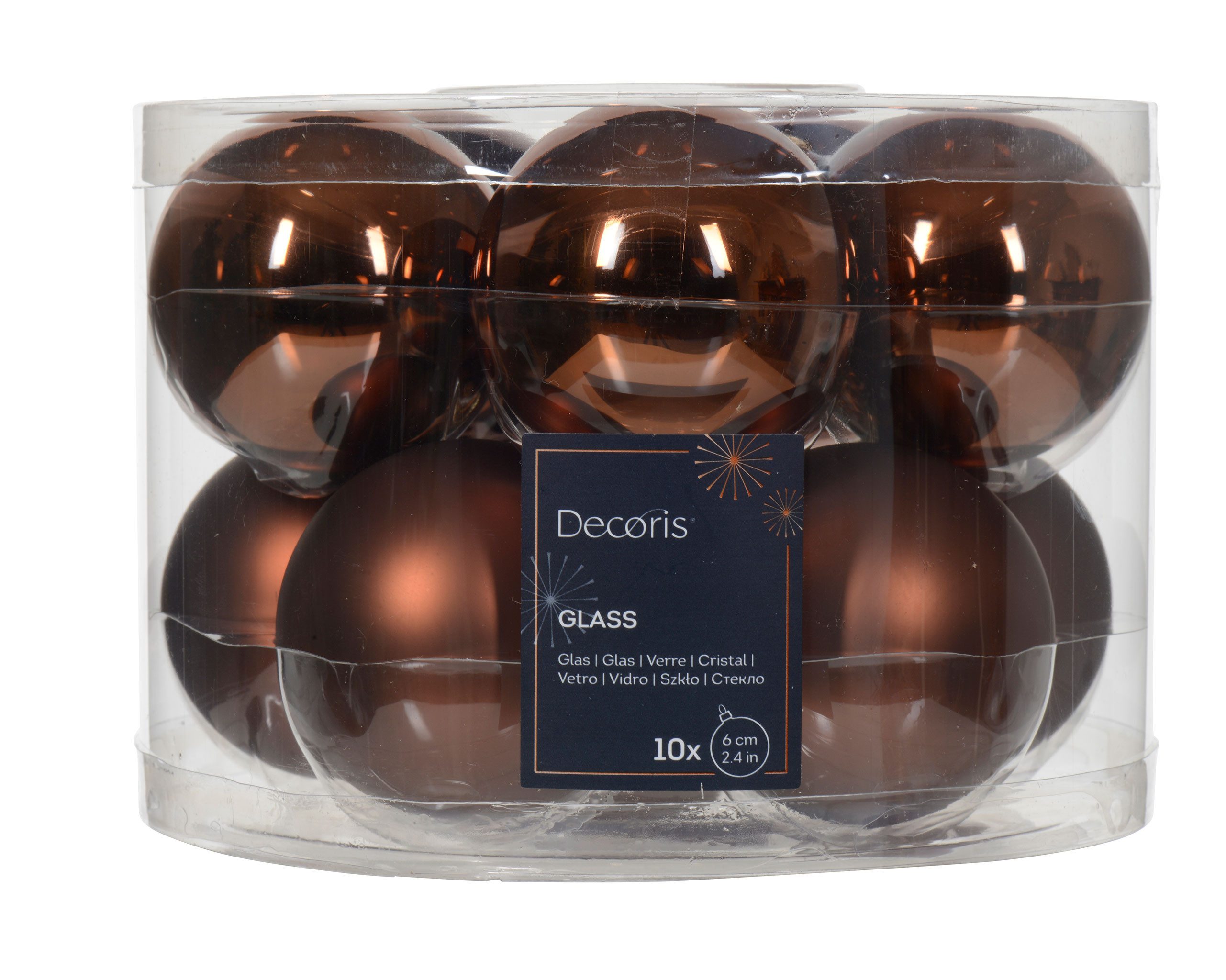Kaemingk Weihnachtsbaumkugel, Weihnachtskugeln Glas 6cm x 10 Stück - Espressobraun