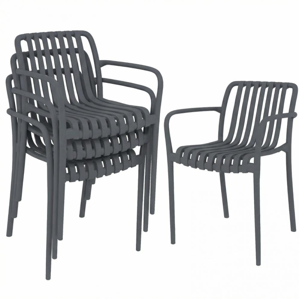 BBG Gartenstuhl Gartenstühle 4er Set stapelbar, wetterfeste Lamellenstühle, mit Armlehnen, ergonomisch, UV-beständig und pflegeleicht