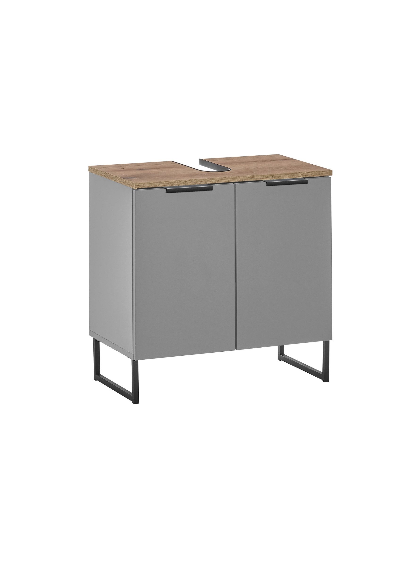 PREISBRECHER Waschbeckenunterschrank Denver 2 Türen, grau matt / Evoke Eich günstig online kaufen