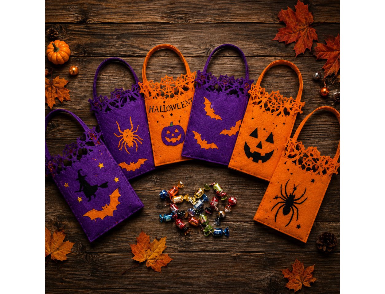 Kaiser24 Geschenk-Tragetasche Halloween Süßigkeitentüten 6er Set – Trick-or-Treat-Taschen für Kinder