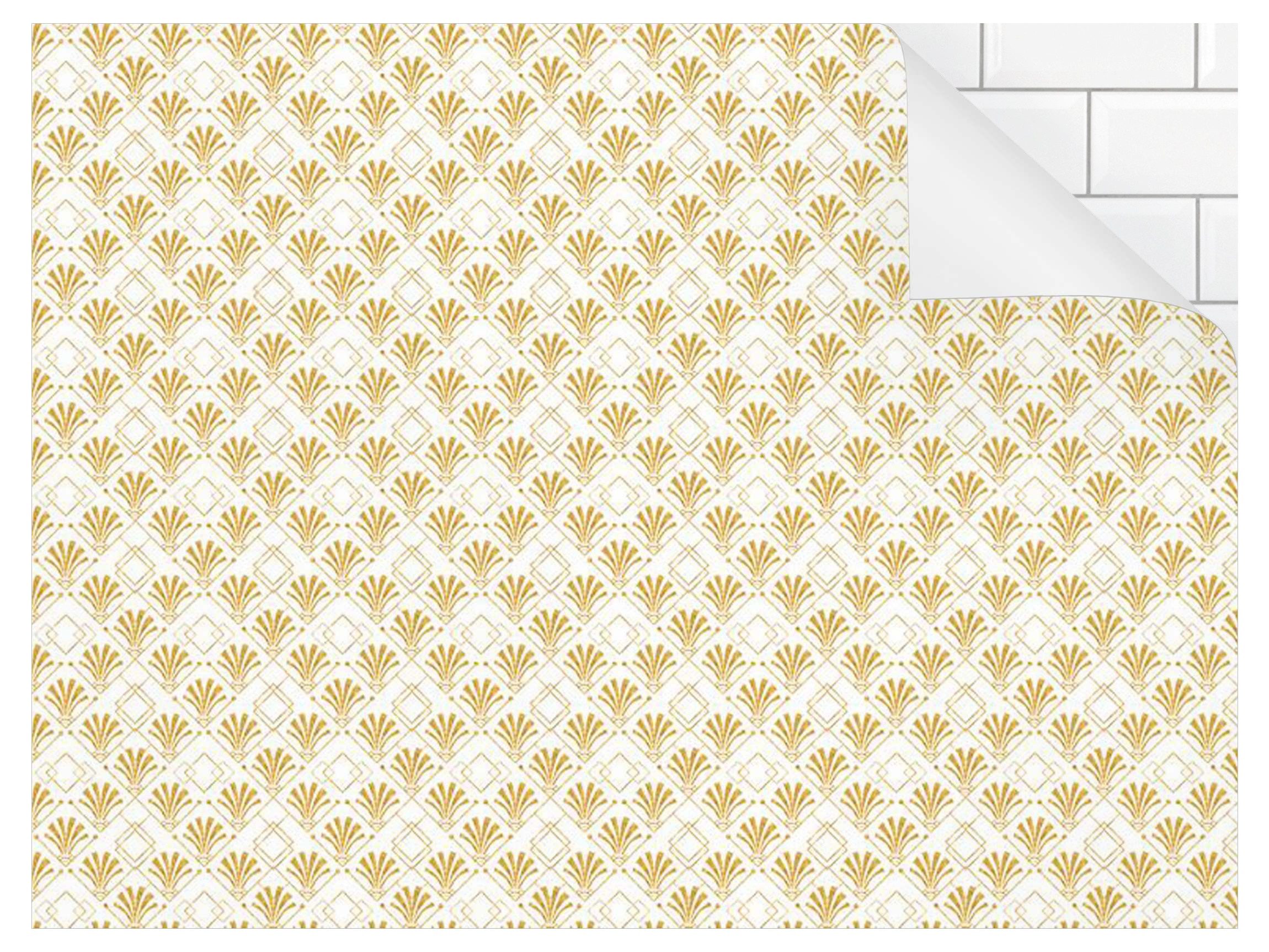 Bilderdepot24 Küchenrückwand gold dekor Muster Vintage Glitzeroptik mit Art Deco Muster in Gold II, (1-tlg., Nischenrückwand - für Fliesenspiegel ohne Bohren - matt), Spritzschutz Rückwand Küche Herd - Folie selbstklebend versch. Größen