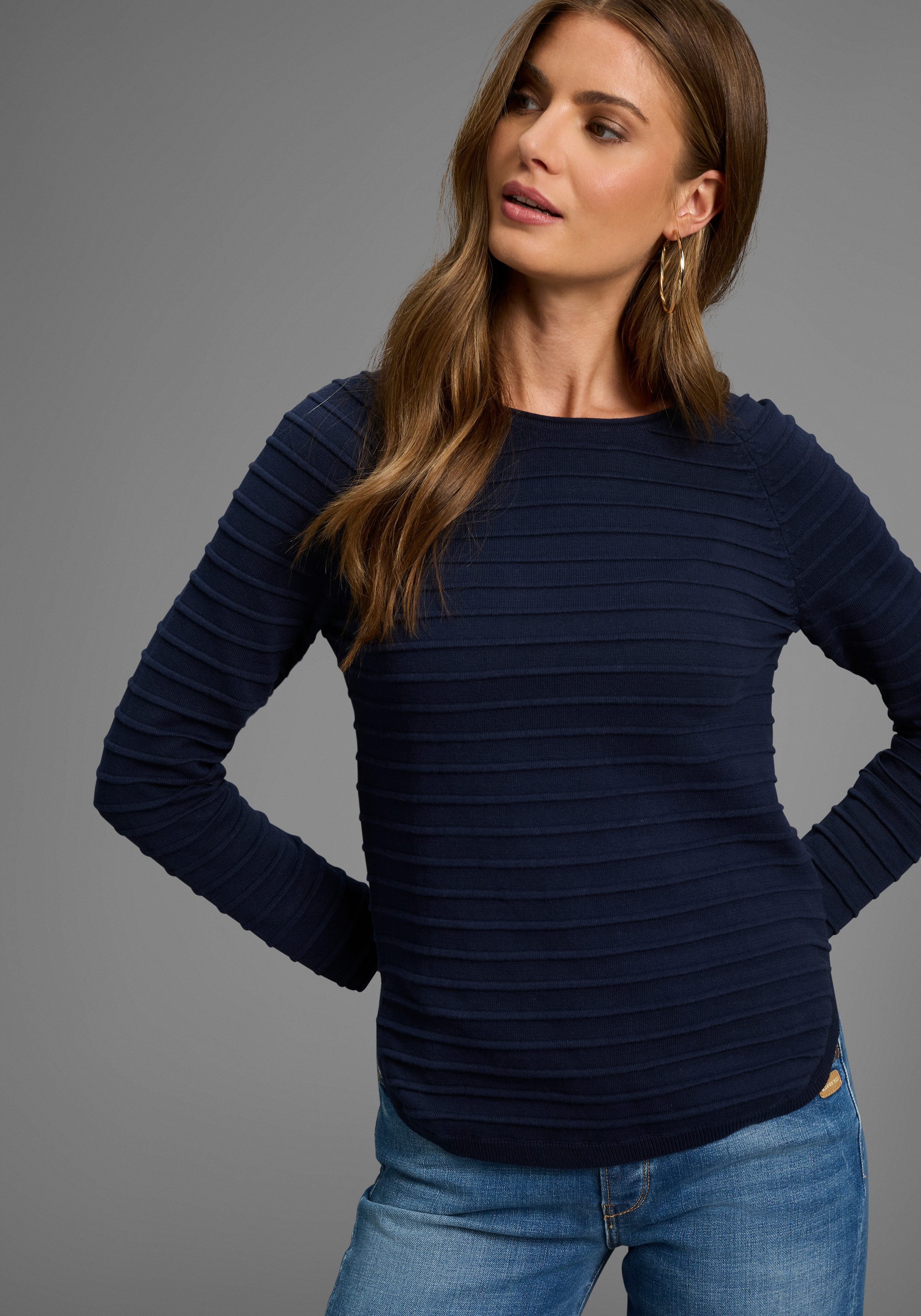 Laura Scott Rundhalspullover leichter Übergangspullover mit Strukturstrick günstig online kaufen