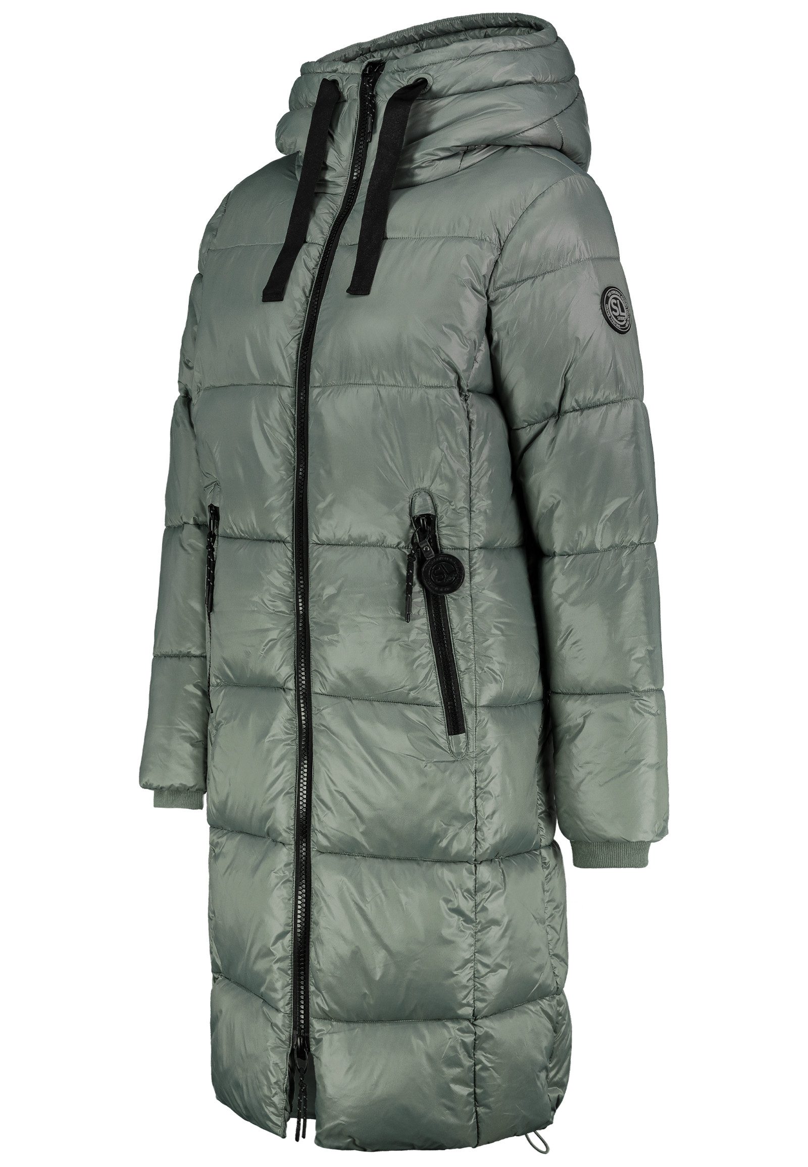 SUBLEVEL Wintermantel Langer Damen Steppmantel mit großer Kapuze