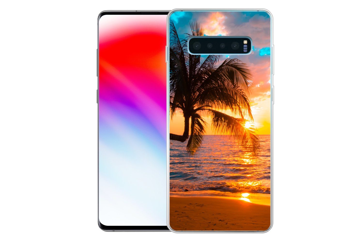 MuchoWow Handyhülle für Samsung Galaxy S10 Plus Palme - Sonnenuntergang - Horizont - Stran, Phone Case, Silikon, Schutzhülle Dünn