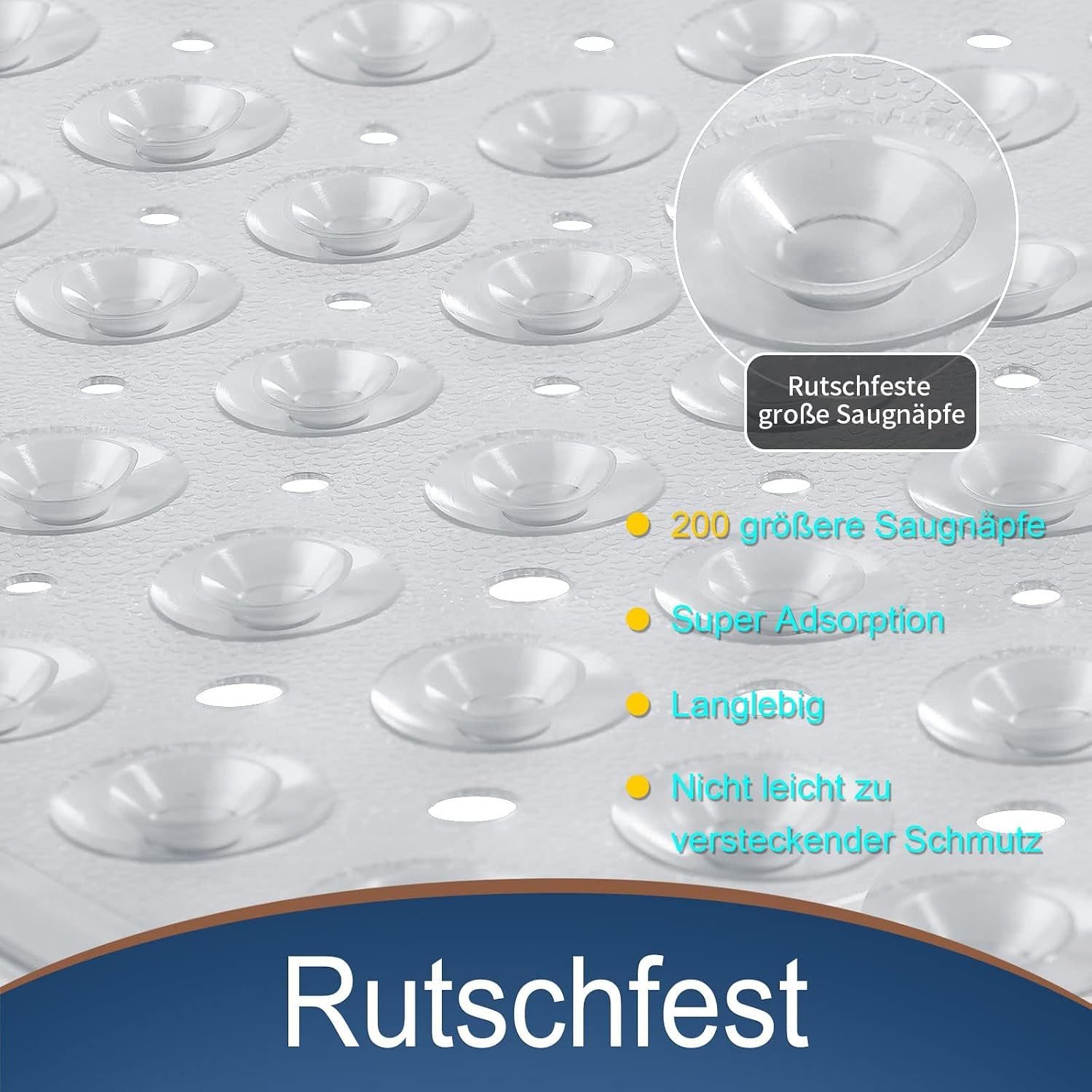 ibettertec Badematte Badewannenmatte rutschfest, BPA Frei Antirutschmatte, 100 x 40 cm, Extra Lang Duschmatte Schnelltrocknend & Maschinenwaschbar Schimmelresis – Bild 2 von 5