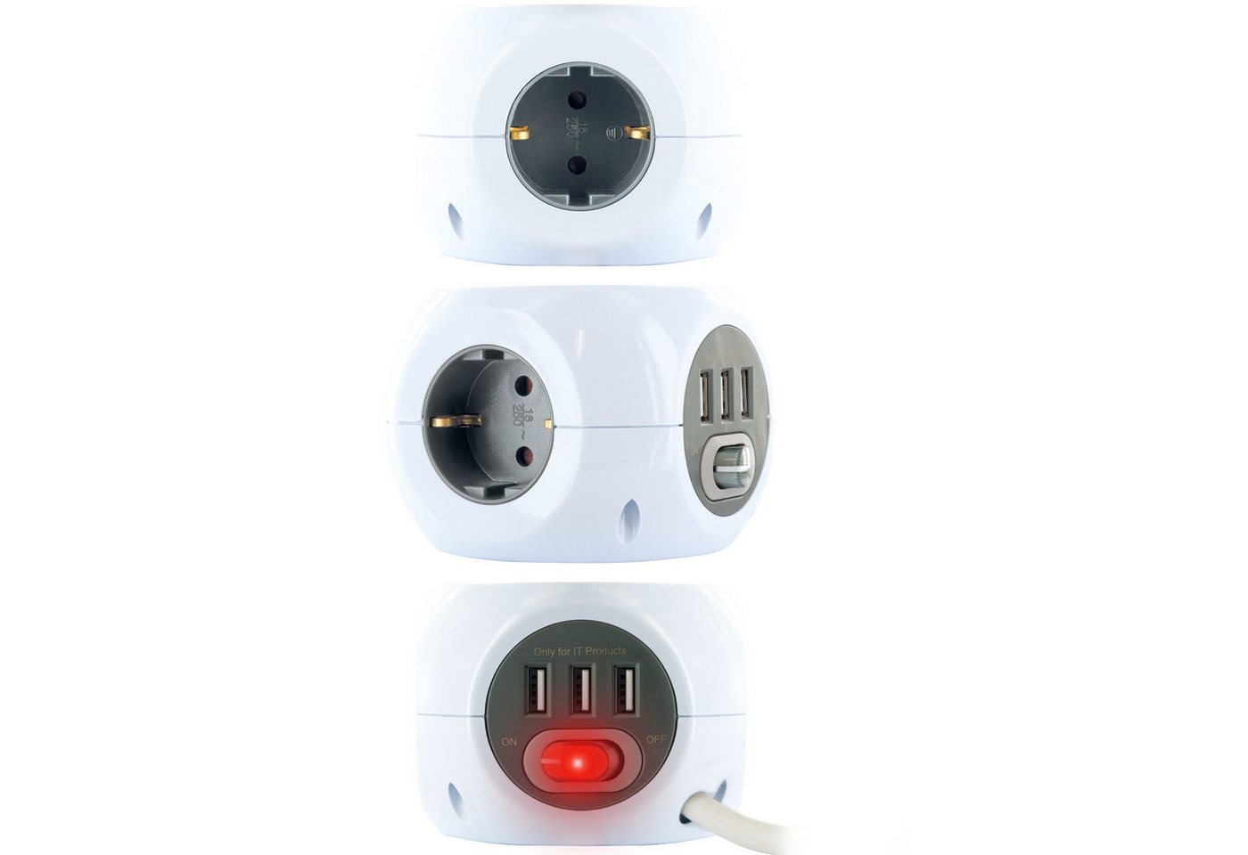 Thumbnail - Schwaiger 661507 Mehrfachsteckdose 6-fach (3 Steckdosen, 3 USB Buchsen, Kabellänge 1.4 m), in Würfelform