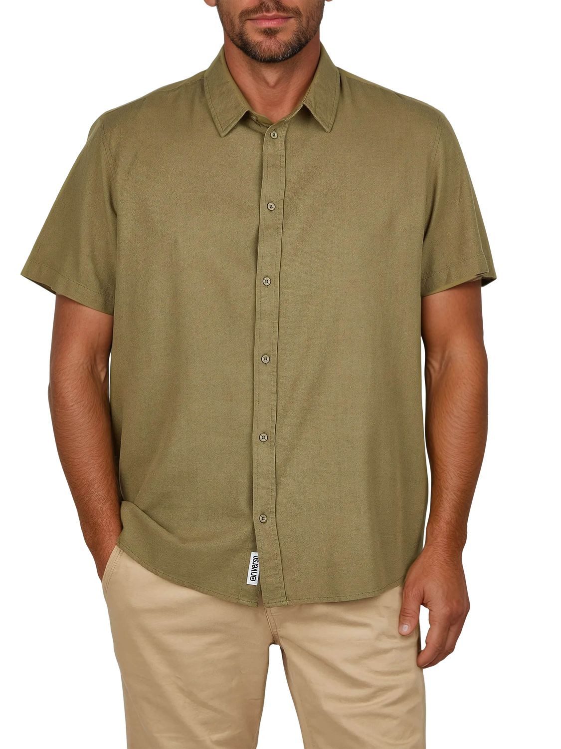 riverso Kurzarmhemd Herren Leinen Hemd RIVEmilio Regular Fit (1-tlg)