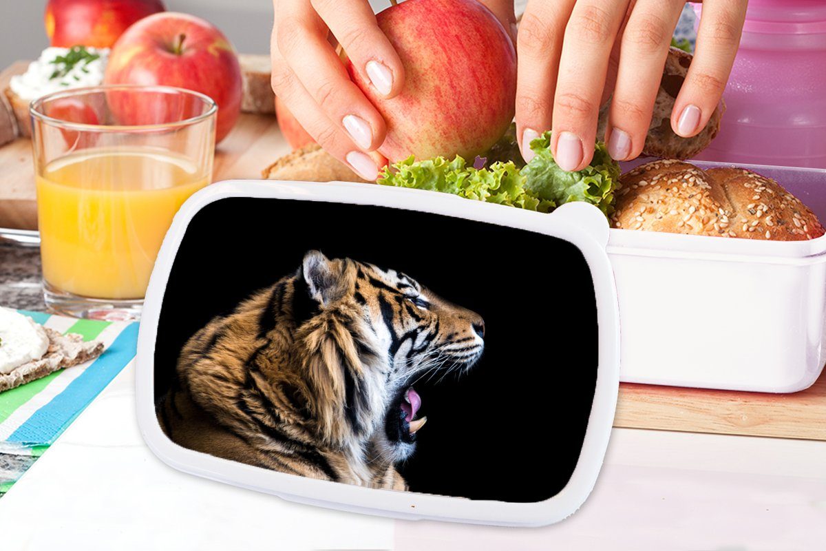 für Lunchbox - Brotbox Jungs Mädchen - weiß und (2-tlg), Kinder Brotdose, Erwachsene, Tiger Porträt, MuchoWow Kunststoff, Tiere für und