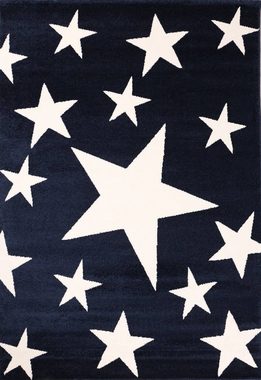 Kinderteppich Sterne Design, Vimoda, Rechteckig, Höhe: 12 mm, Kurzflor, Himmel, Muster, Jugendzimmer, in Weiß, Blau