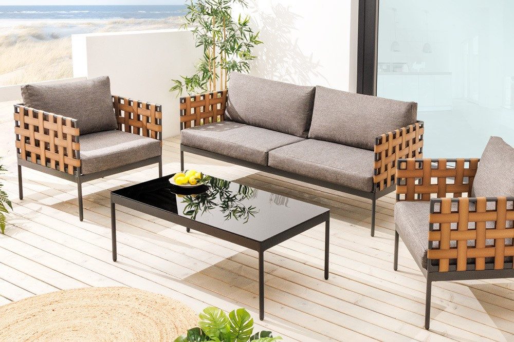 riess-ambiente Gartensessel UNIQUE 70cm schwarz / braun / grau · Gartensessel inkl. Kissen (Einzelartikel, 1-St), indoor & outdoor · Aluminium & Polyrattan Geflecht · waschbarer Bezug
