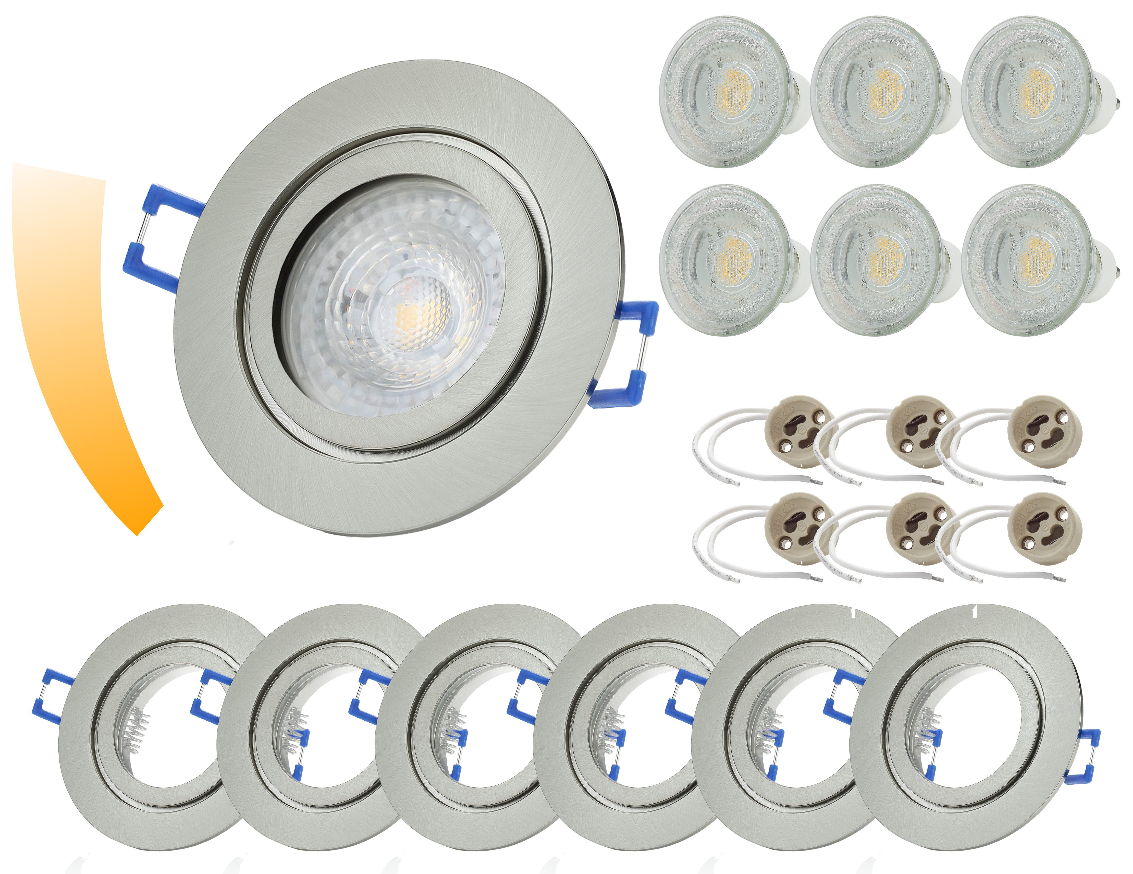 Sweet LED LED Einbaustrahler 6er Set GU10 7 W dimmbar IP44 für Bad & Küche Chrom, Dimmfunktion, LED fest integriert, warmweiß, Deckenspots, Einbauleuchten, dimmbar, spritzwassergeschützt