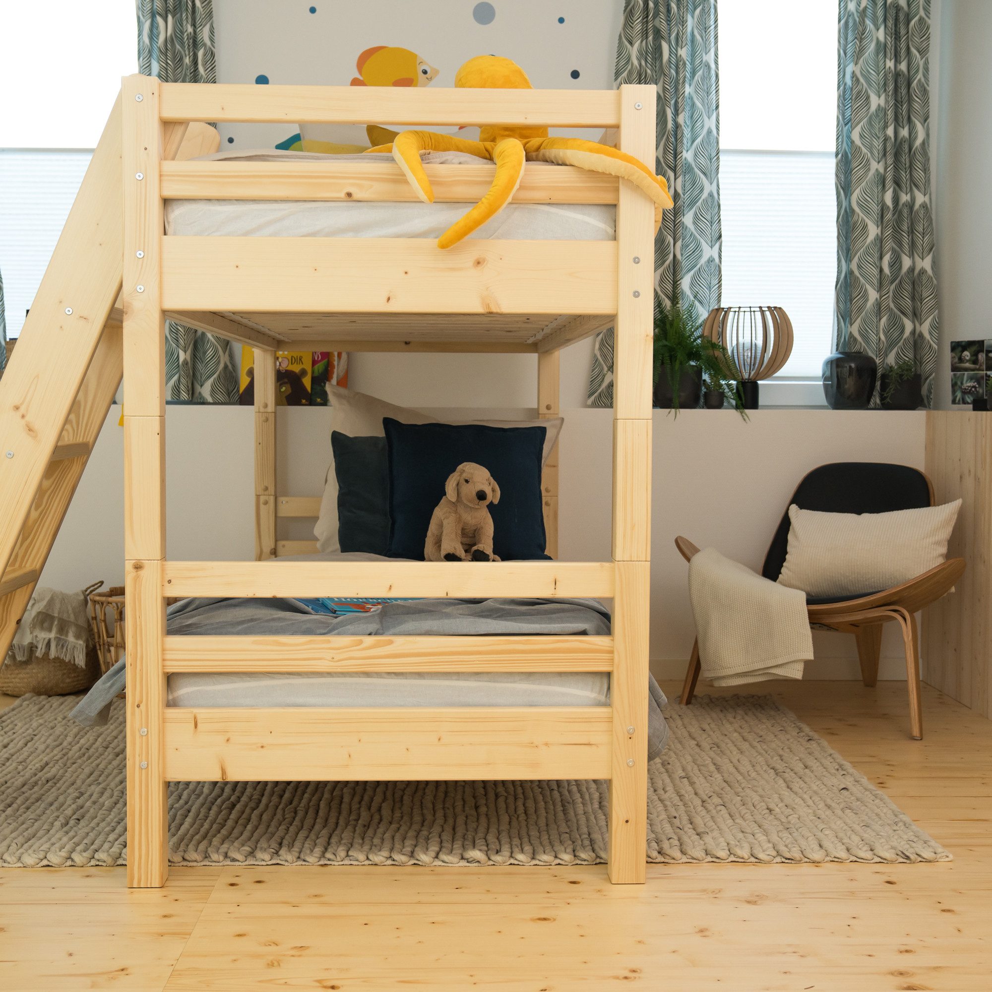 WOMONY Etagenbett / Set Grundbett unten + Oberbett mit Leiter 90 x 200 cm ( günstig online kaufen