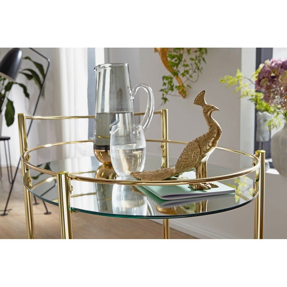 Lomadox Beistelltisch, Design golden B/H/T weiß mit 67/79/46cm auf Rollen ca. Glasplatte