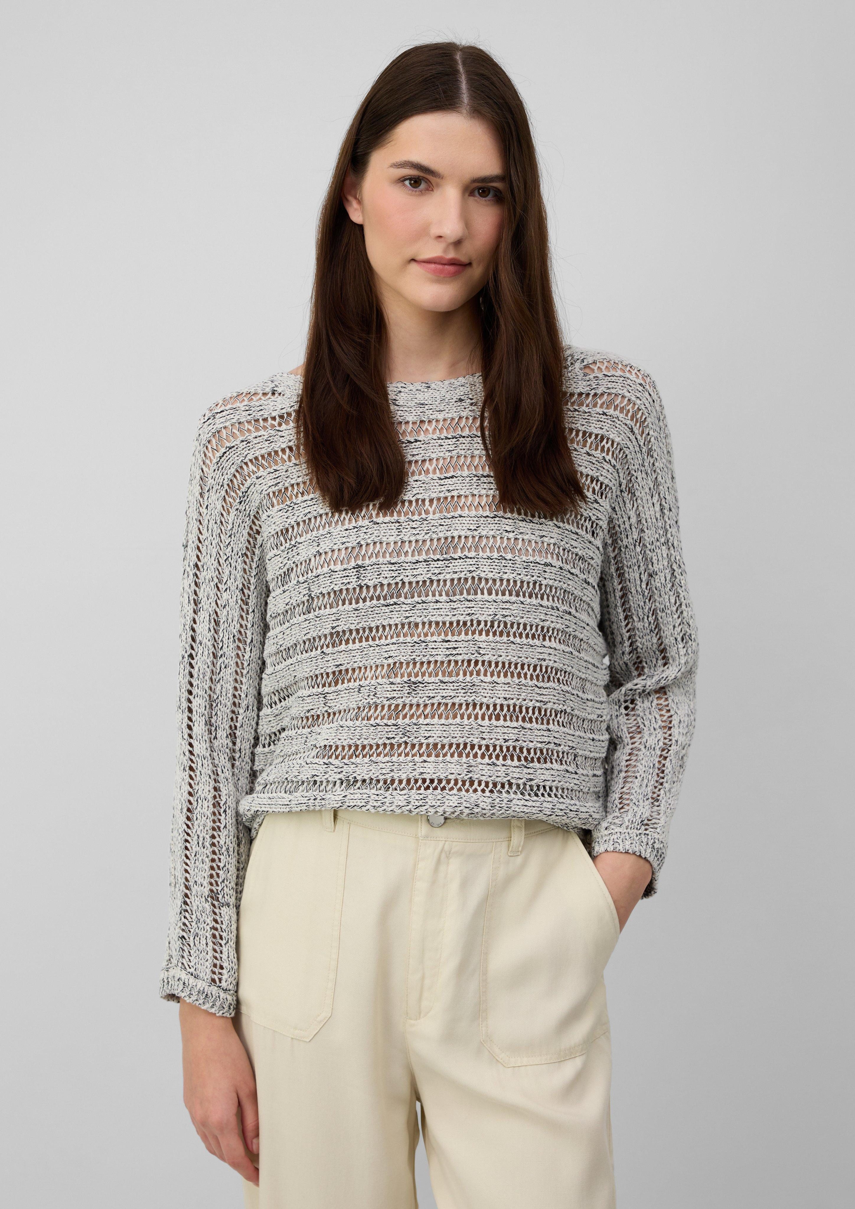 Strickpullover Pullover aus Ajourstrick mit U-Boot-Ausschnitt und Fledermausärmeln