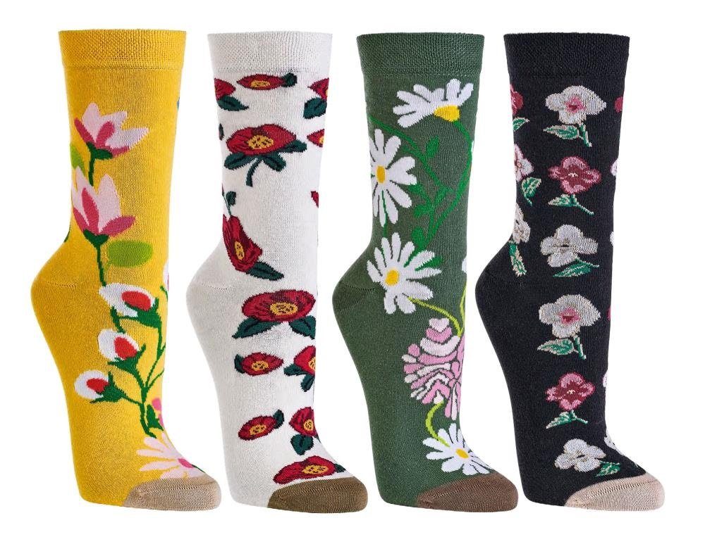 Fun Socks Blüten 3er Socks sortiert (3-Paar) Motivsocken 4 Fun Freizeitsocken Bündel 4