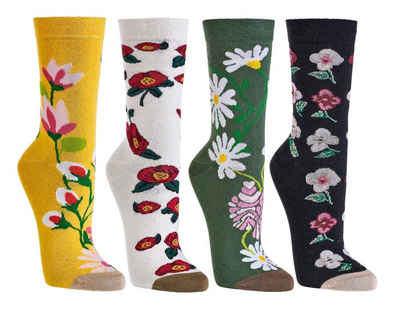 Socks 4 Fun Freizeitsocken Socks 4 Fun Motivsocken Blüten 3er Bündel sortiert (3-Paar)