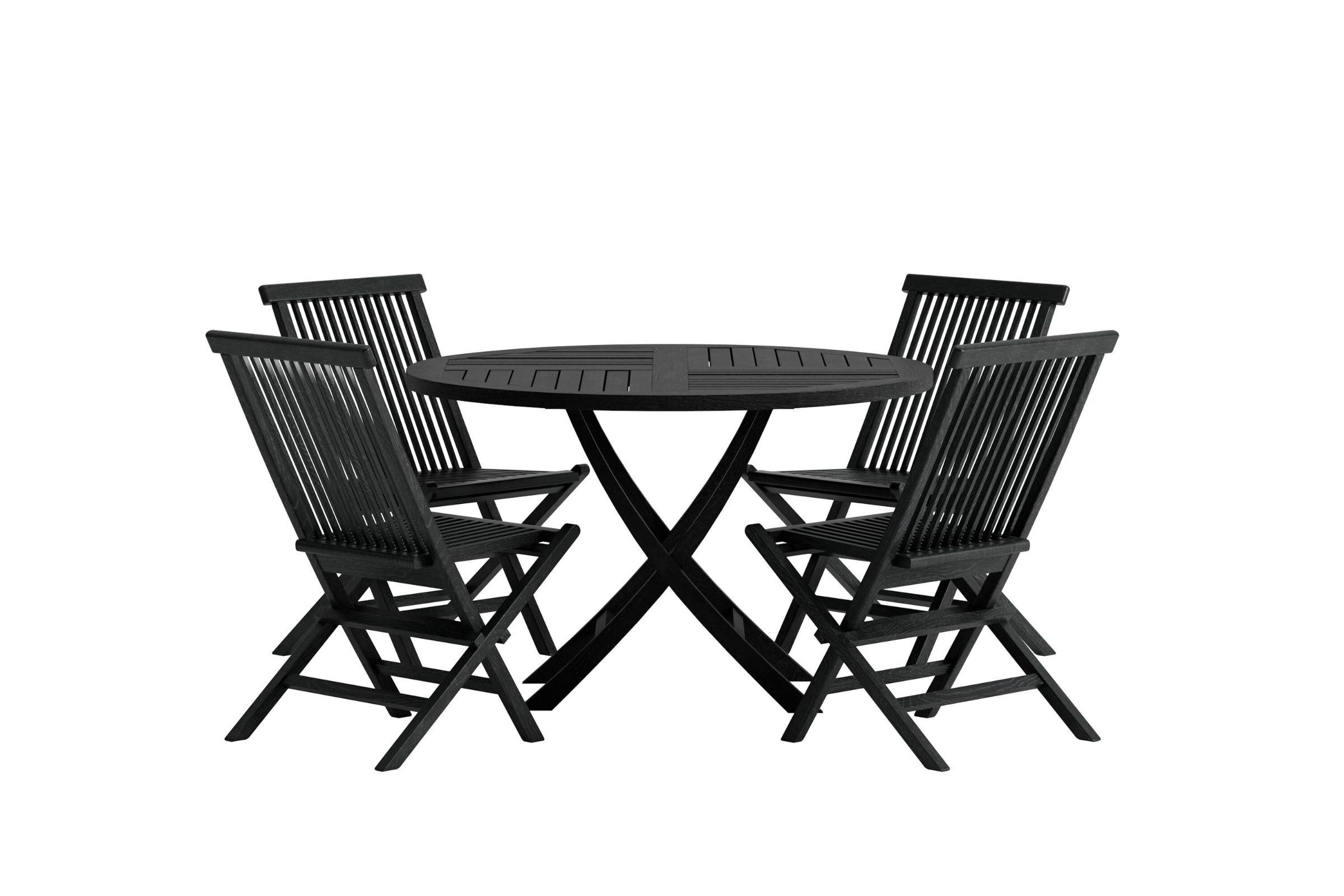 ebuy24 Garten-Essgruppe Kenya Gartenset Tisch Ø120 cm schwarz 4 Stühle sch, (5-tlg)