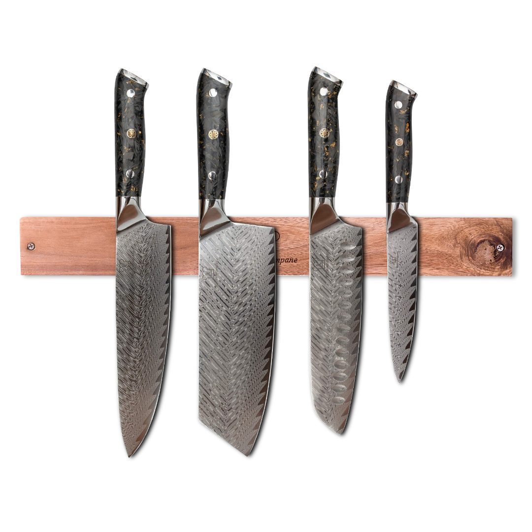 Küchenkompane Messer-Set Kiiro Damast Messerset mit magnetischer Holzleiste - Küchenmesser Set (2-tlg) | Messersets