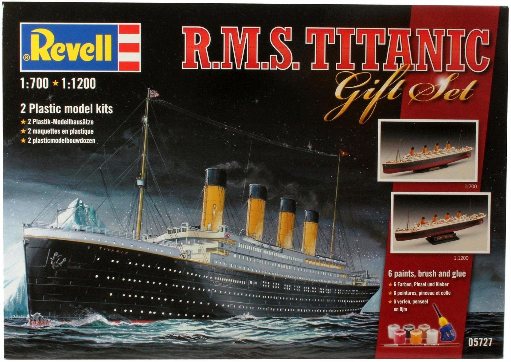 Image of Geschenkset R.M.S. Titanic, Revell Modellbausatz mit Basiszubehör im Maßstab 1:700 & 1:1200, 172 Teile, 38,5 + 22,3 cm