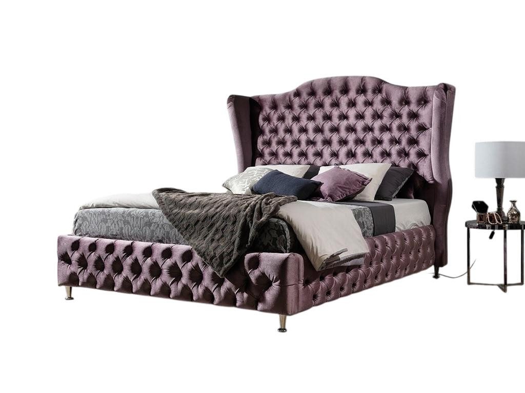 JVmoebel Polsterbett Königliches Chesterfield Bett 180x200cm Lila Samt Doppelbett Möbel, Made in Europe