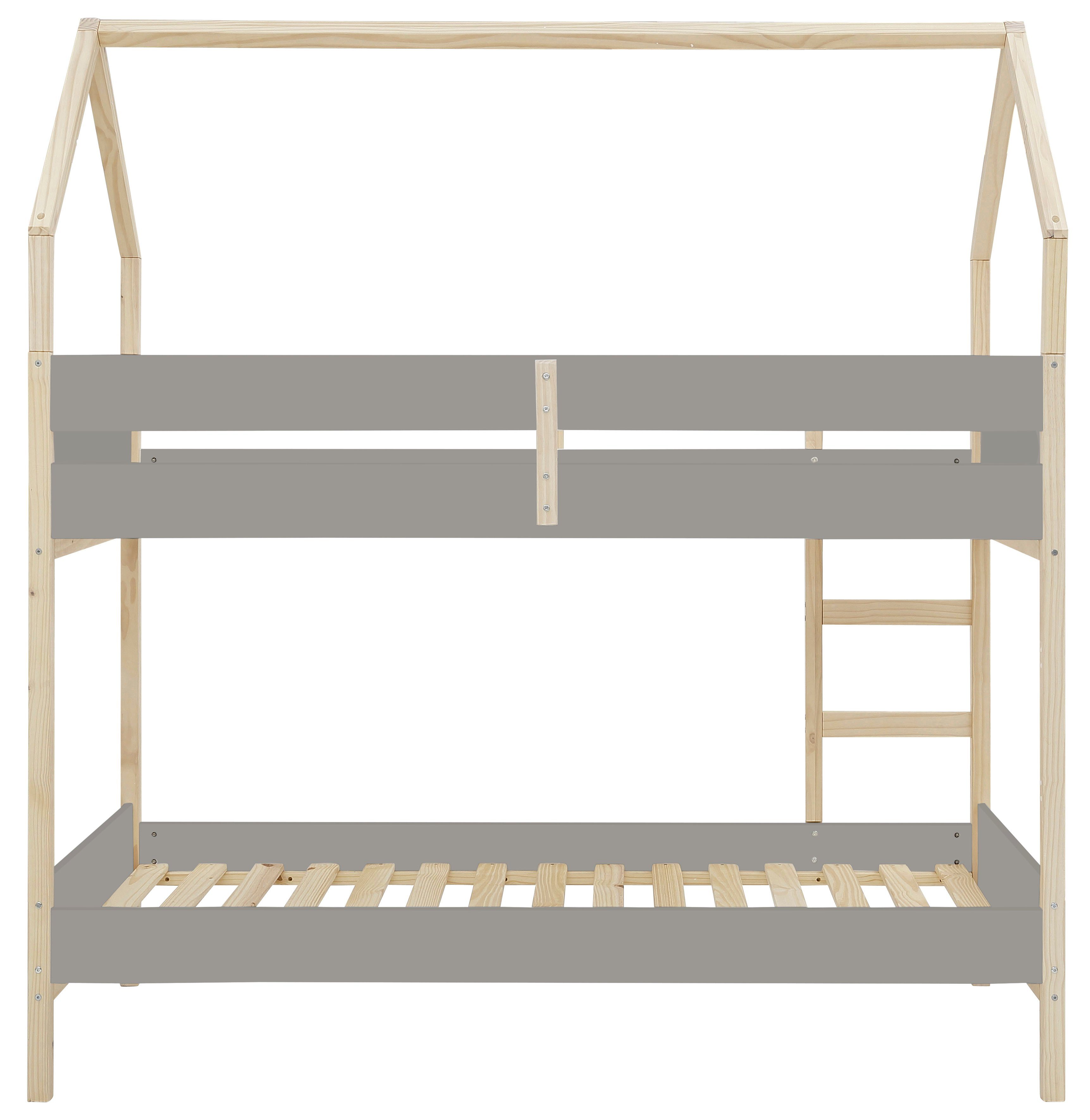 90x200 grau/natur Etagenbett, Kiefernholz, massivem Janne, cm aus Etagenbett schönem Lüttenhütt Liegefläche