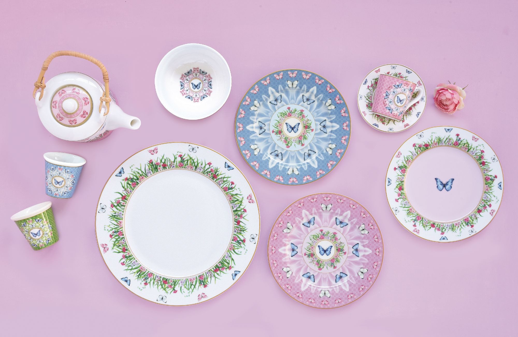 EasyLife Tasse Spring Parade, Porzellan, Spülmaschinengeeignet, Mehrfarbig, Schmetterlinge & Blumenwiese, H: