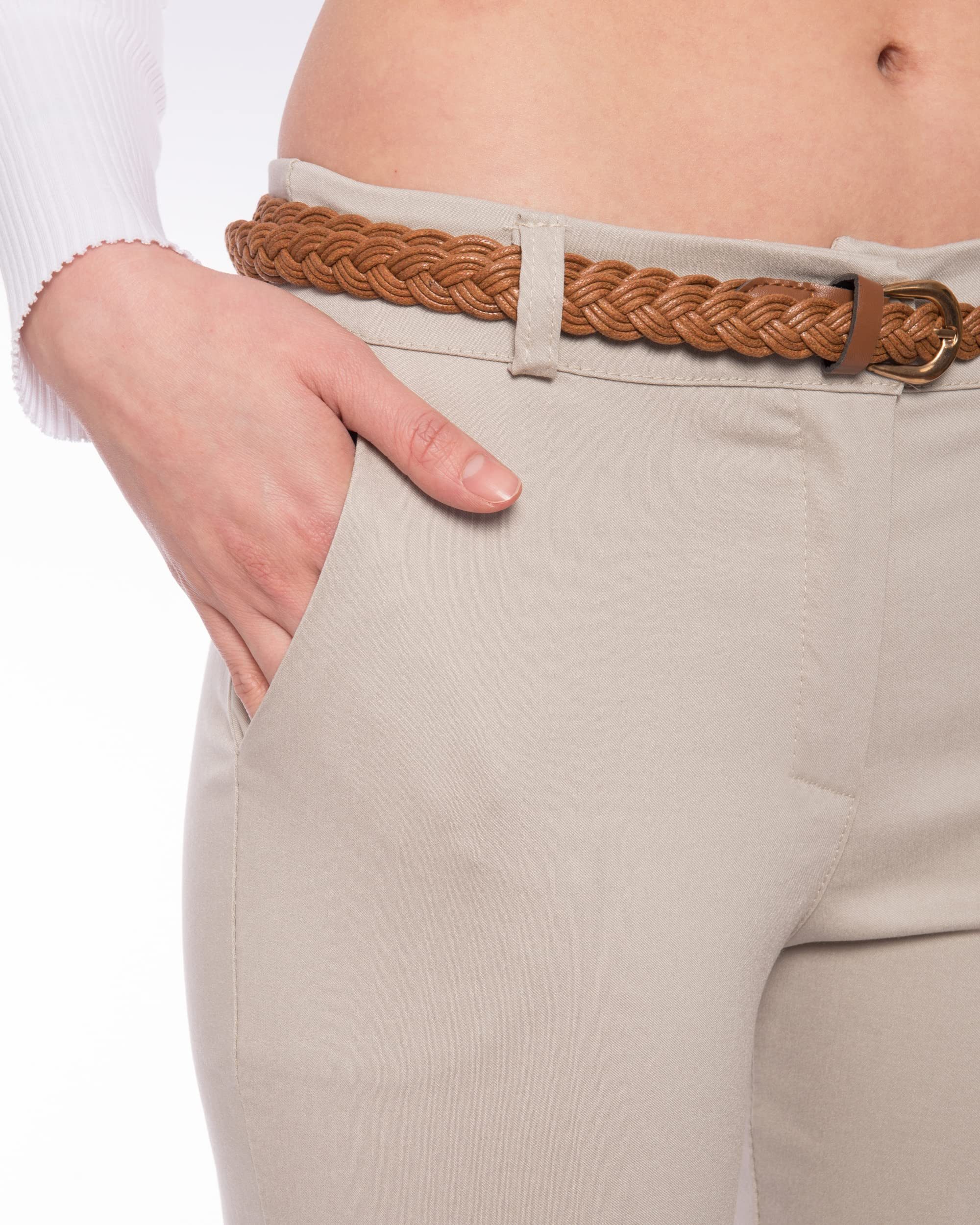 Kendindza Chinohose Chino Damen Hose Stretch mit Gürtel Stoffhose Damen elegant lang - 7/8 Elastisch Gürtel – Bild 5 von 5