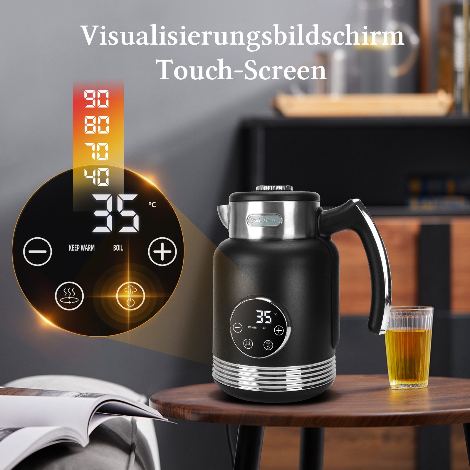 Taylor Swoden Wasserkocher Temperatureinstellung, 2200 W, 1,7 L/2L, Warmhaltefunktion, Edelstahl, 2 l, 2200,00 W, 5 Temperaturstufen, Digitale LED-Anzeige, Auto – Bild 5 von 5