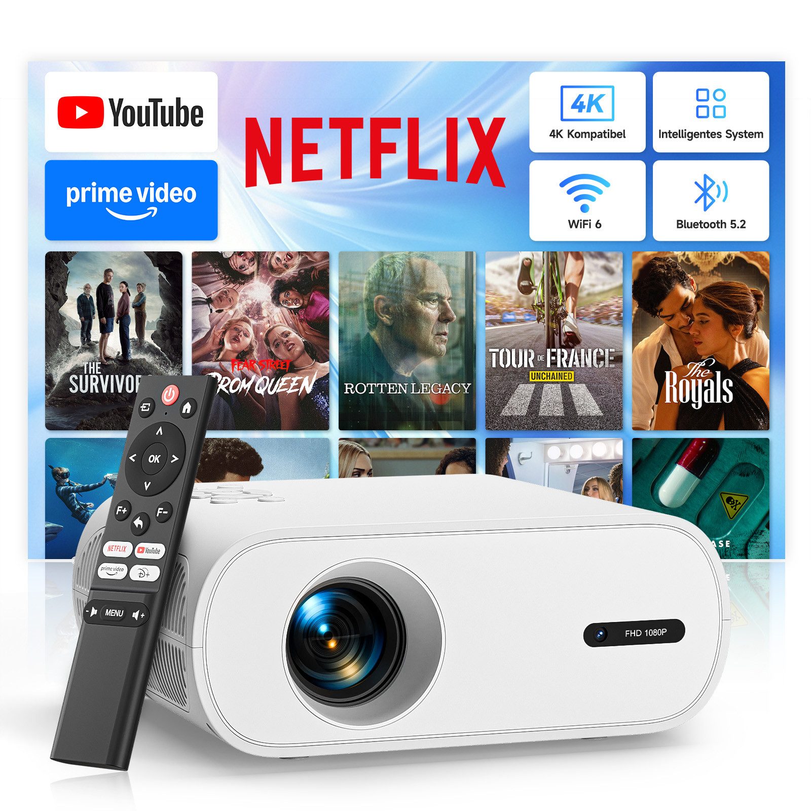 ZOOMCAT ZOOMCAT C10N Beamer 4K Mit Netflix Zertifizierung(Elektrischer Fokus) Beamer (20000 lm, 20000 : 1, 3840x2160, 1920x1080 px, Elektrische Fokussierung, 4D 4P elektronische Trapezkorrektur)
