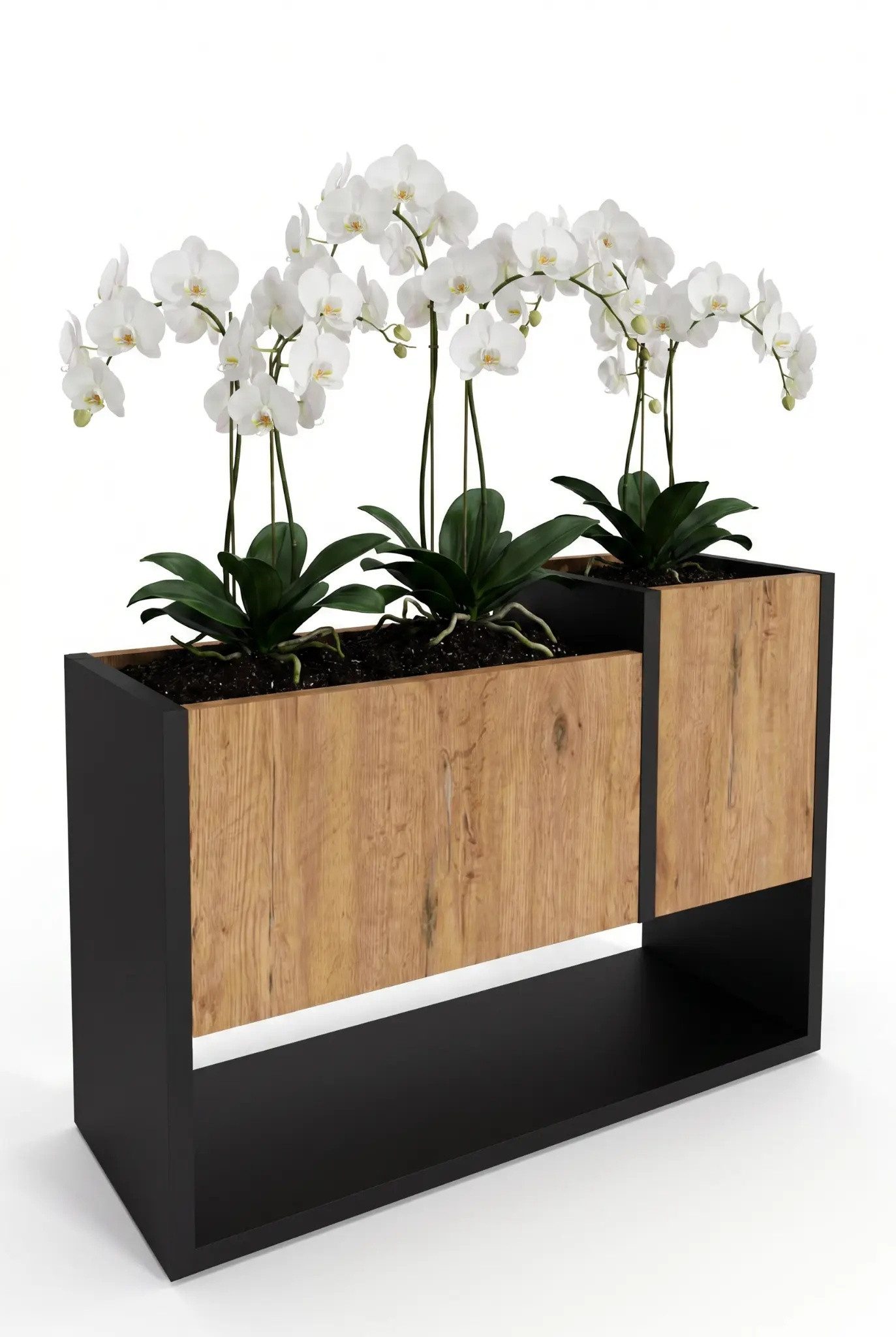 TREND WERK Blumenständer Blumentopf Pflanzenregal Pflanzenständer Holzoptik Wohnzimmer (Asymmetrisches Regal 3 Fächer Loft-Design 64,5x45x22,6 cm), 18mm Spanplatte kratzfest feuchtigkeitsresistent Laminat