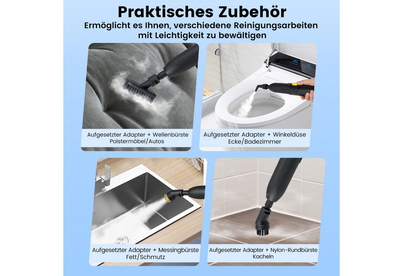 COSTWAY Dampfreiniger, 1500 W, 3 bar, bis 180℃, Handgerät mit 10 Teilen