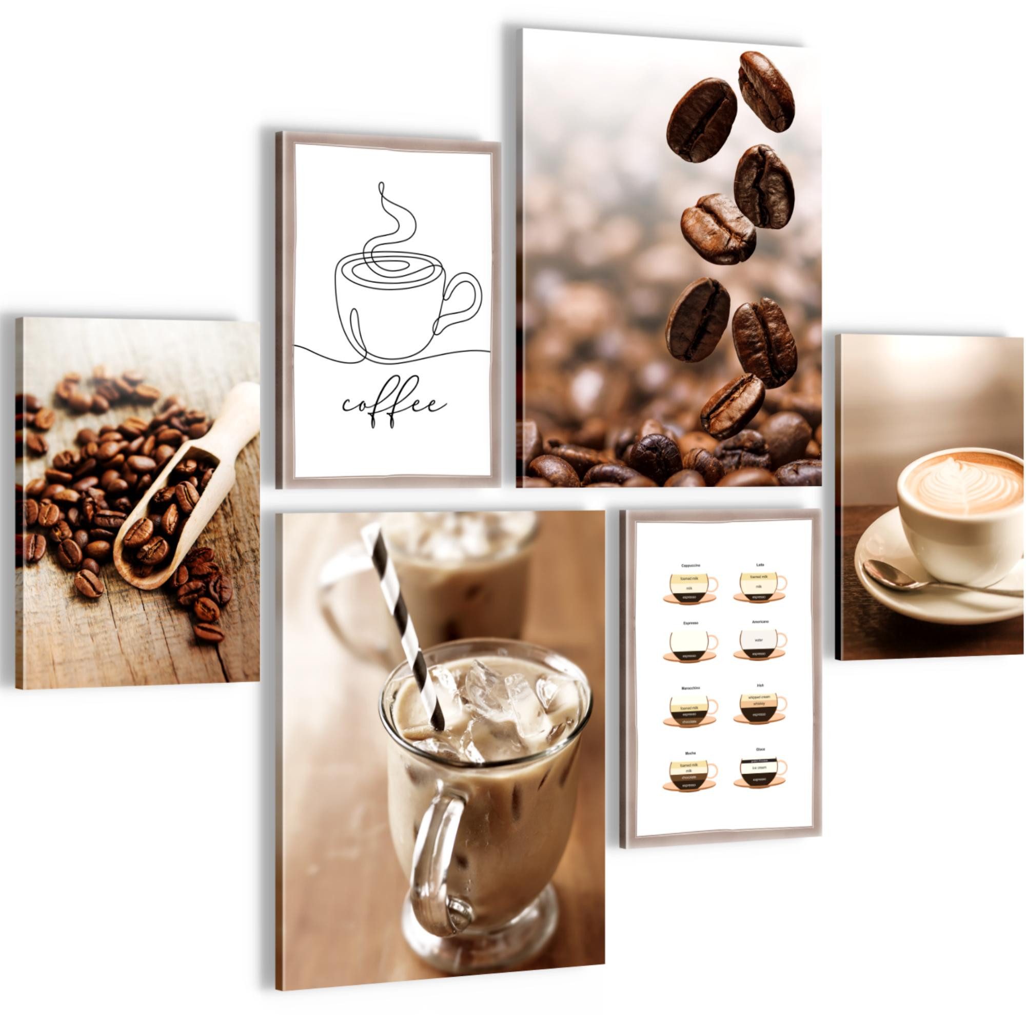 Novart Wandbild Wandbilder Küche Kaffee Gewürze AUFHÄNGFERTIG 90 x 80 cm Küchenbilder, Braun (6 St)