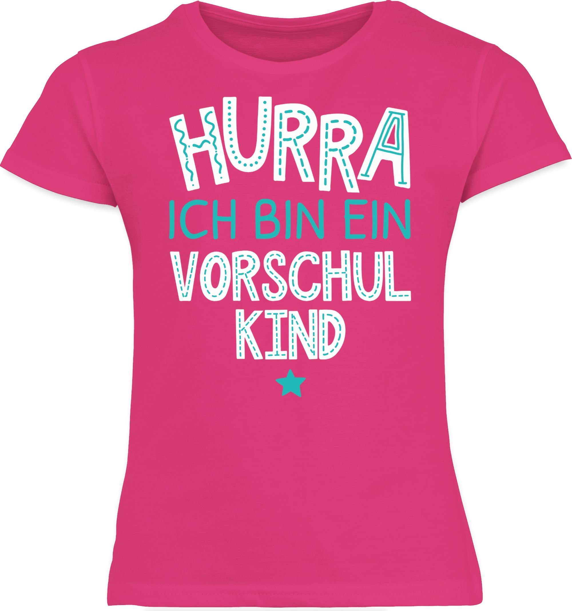 T-Shirt ich 1 Vorschulkinder Hurra ein bin weiß Shirtracer Fuchsia türkis Geschenke Vorschulkind