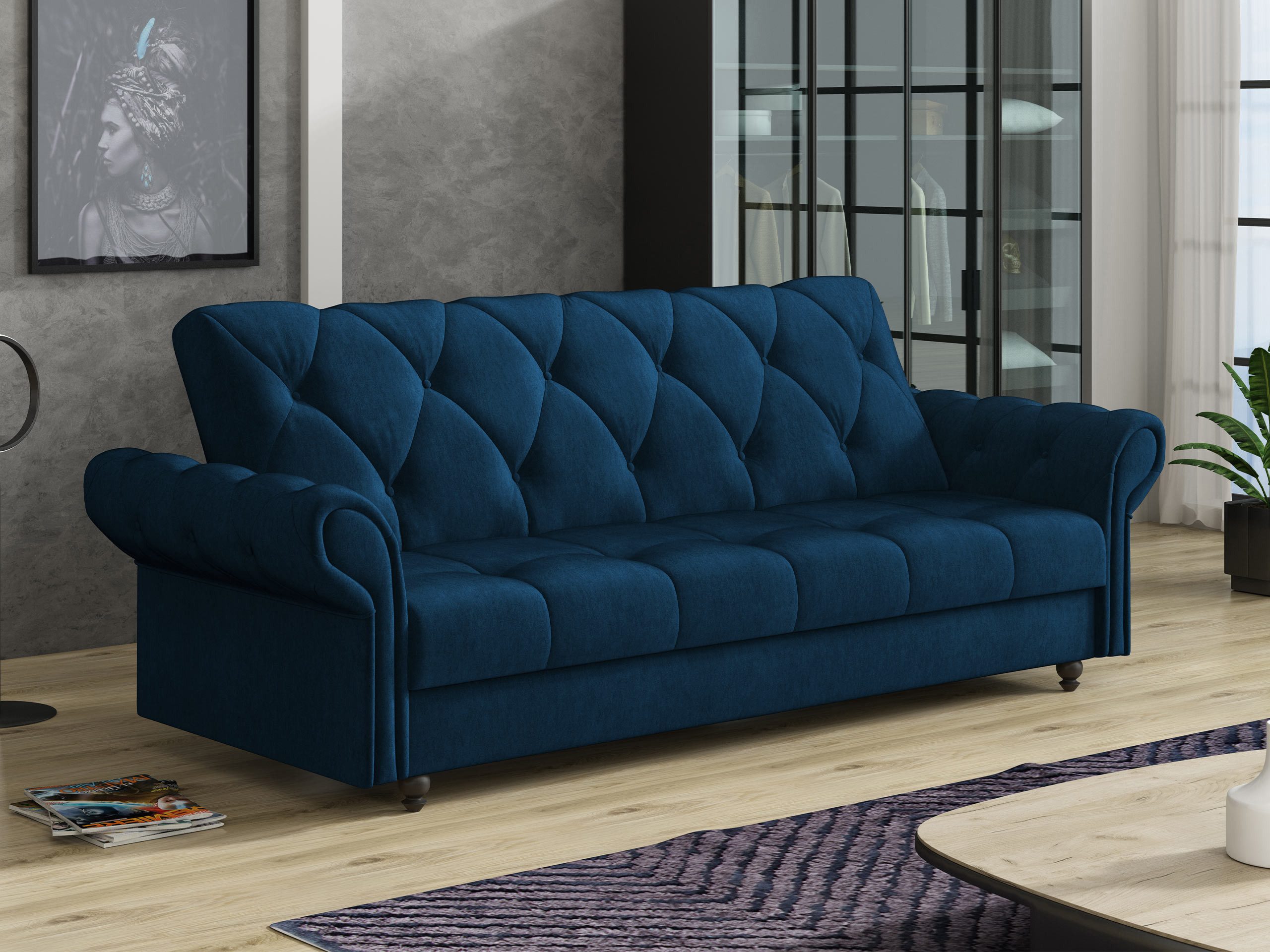 MIRJAN24 Schlafsofa Bona, mit Bettkasten und Schlaffunktion, Holzfüße in der Farbe Schwarz, 240x90x90 cm
