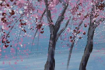 KUNSTLOFT Gemälde Kirschblütennacht 90x60 cm, Leinwandbild 100% HANDGEMALT Wandbild Wohnzimmer