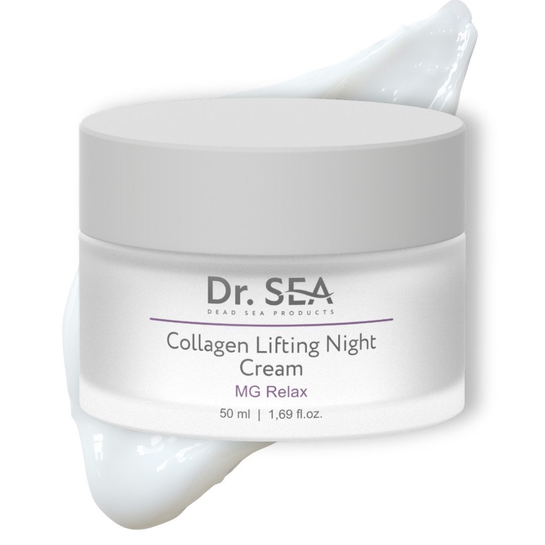 DR. SEA Nachtcreme Kollagen Lifting Nachtcreme MG Relax, Anti-Falten mit Hyaluron und Magnesium-Lotus Komplex