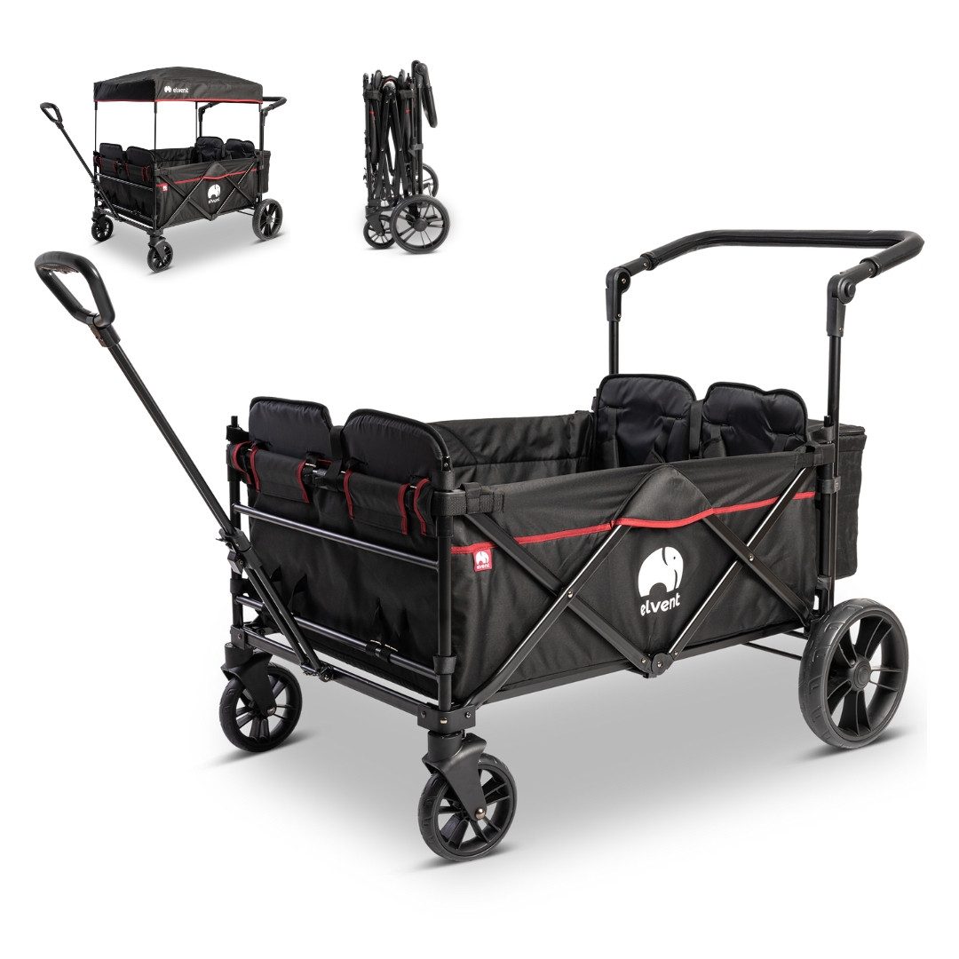 elvent Bollerwagen WagonPro City, Kompakt faltbar, Für 1-4 Kinder, Ideal für große Abenteuer