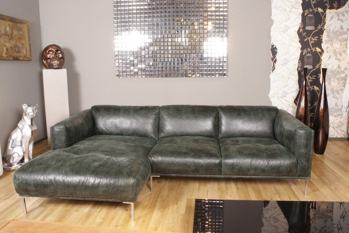 Kasper-Wohndesign Ecksofa Leder Foggia flaschengrün »BELLA« - Kasper-Wohndesign