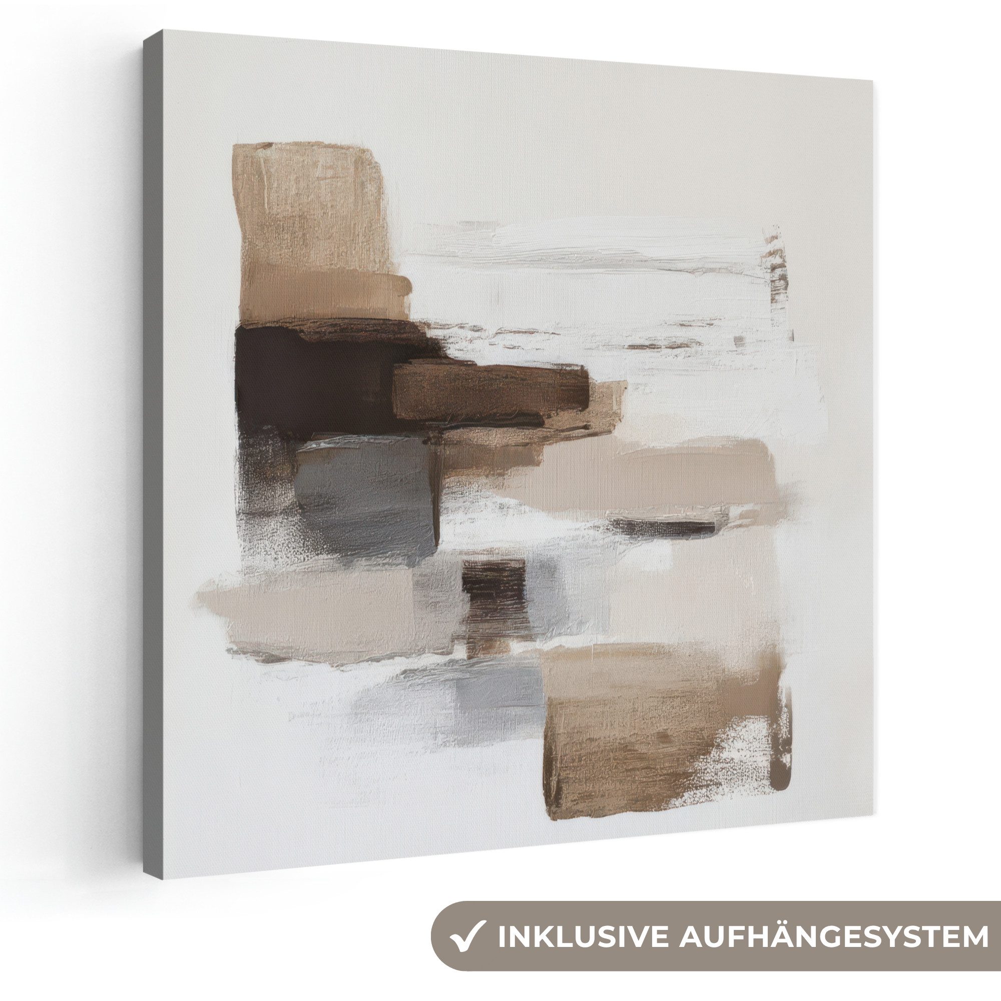 OneMillionCanvasses® Leinwandbild Pinselstriche - Balance - Beige - Braun, Fotodruck (1 St), Wandbild, Deko Schlafzimmer Wohnzimmer Flur 20x20 cm