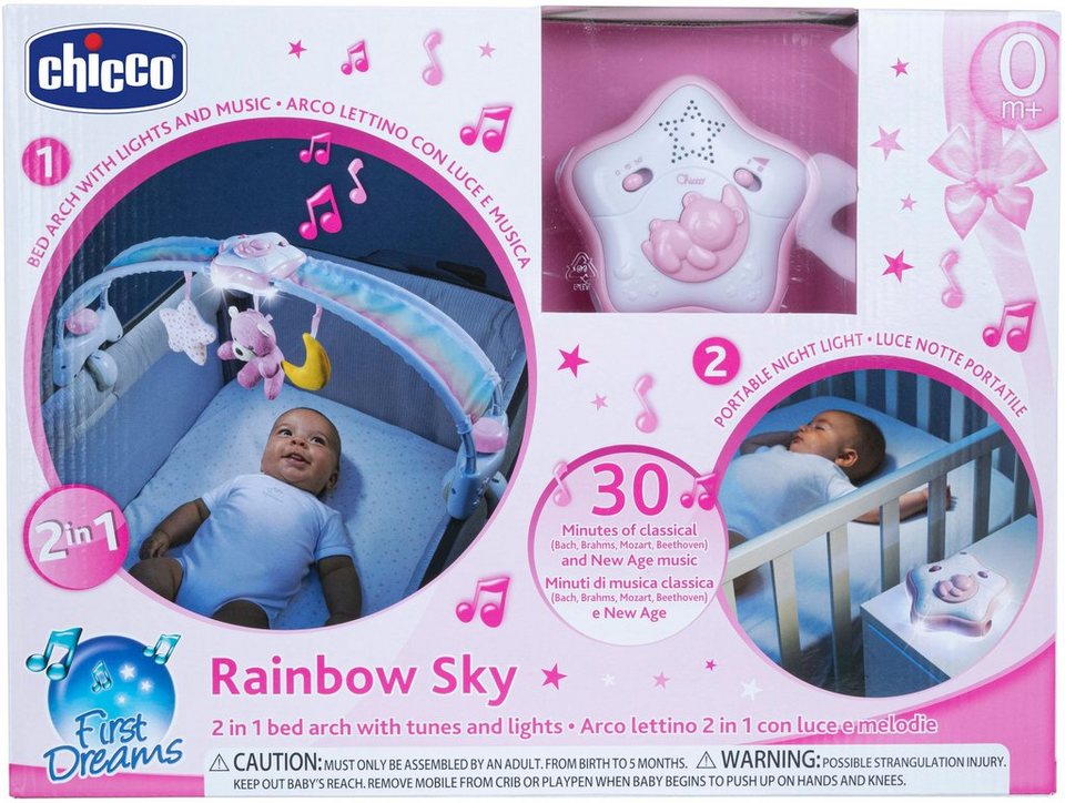 Chicco Spielbogen Regenbogen-Spielbogen für Kinderbett 2 In 1, mit Licht  und Melodien, Pink