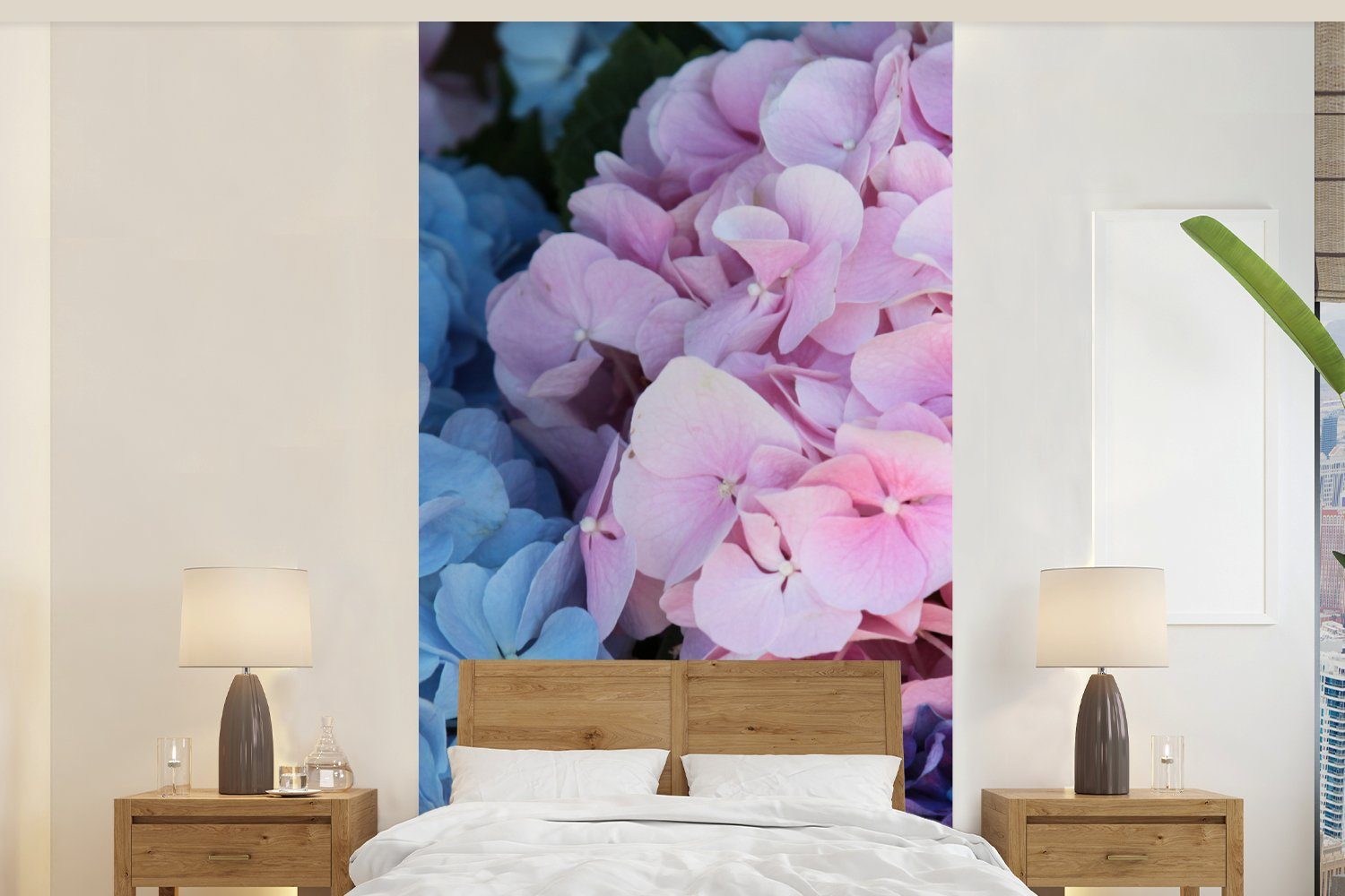 MuchoWow Fototapete Blumen - Strauch - Hortensie - Botanisch, Matt, bedruckt, (2 St), Vliestapete für Wohnzimmer Schlafzimmer Küche, Fototapete