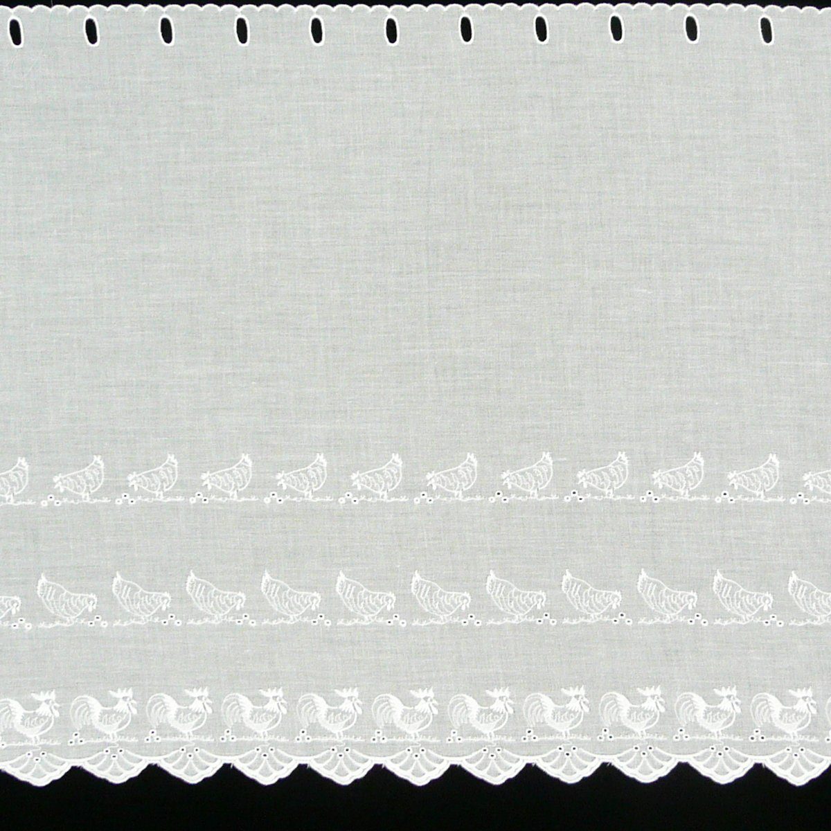 SCHÖNER LEBEN. Meterware Scheibengardine Batist mit Stickerei Hühner weiß 57cm hoch, Batist, bestickt