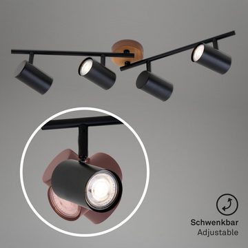 Briloner Leuchten LED Deckenspots 2920-045, schwenkbar, retro, Holz, ohne Leuchtmittel, Warmweiß, Deckenlampe, 68,2x9x14,5cm, Schwarz, max.35W, GU10, Wohnzimmer, Flur