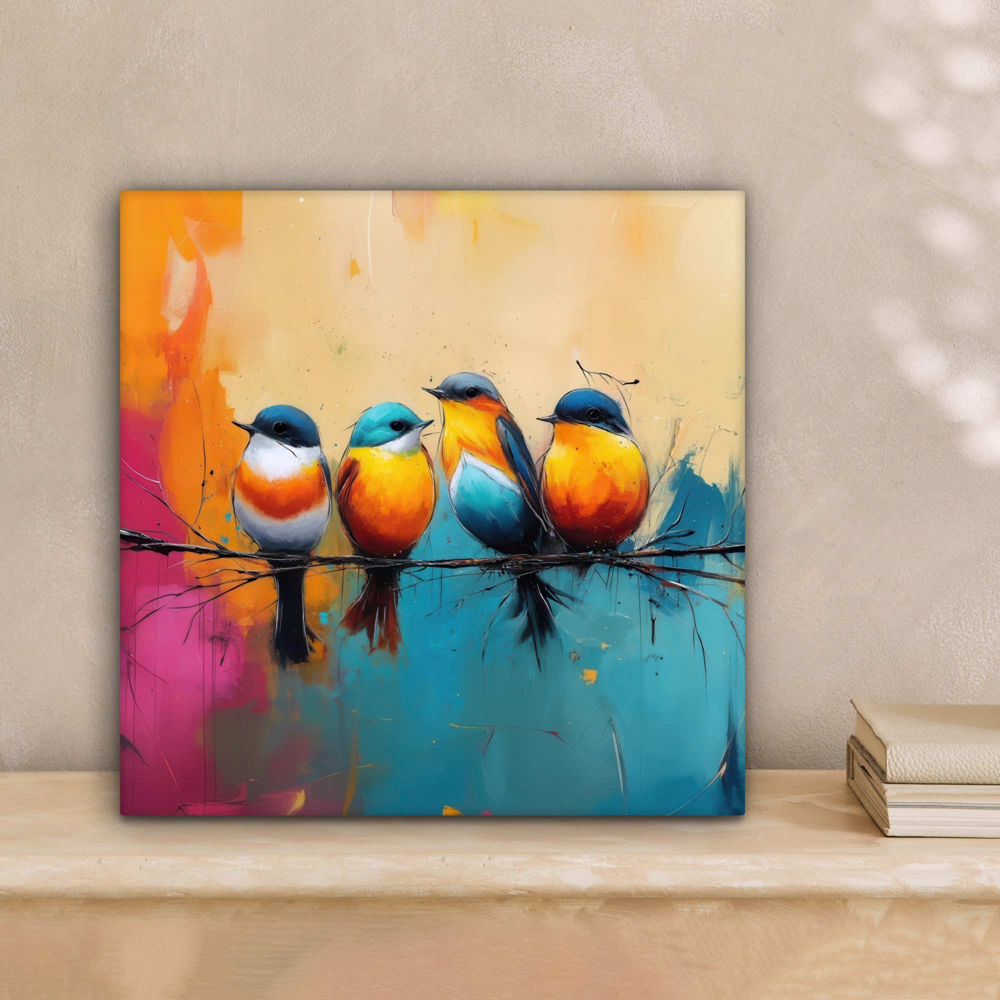 OneMillionCanvasses® Leinwandbild Vögel - Bunt - Zweig - Abstrakt, Fotodruc günstig online kaufen