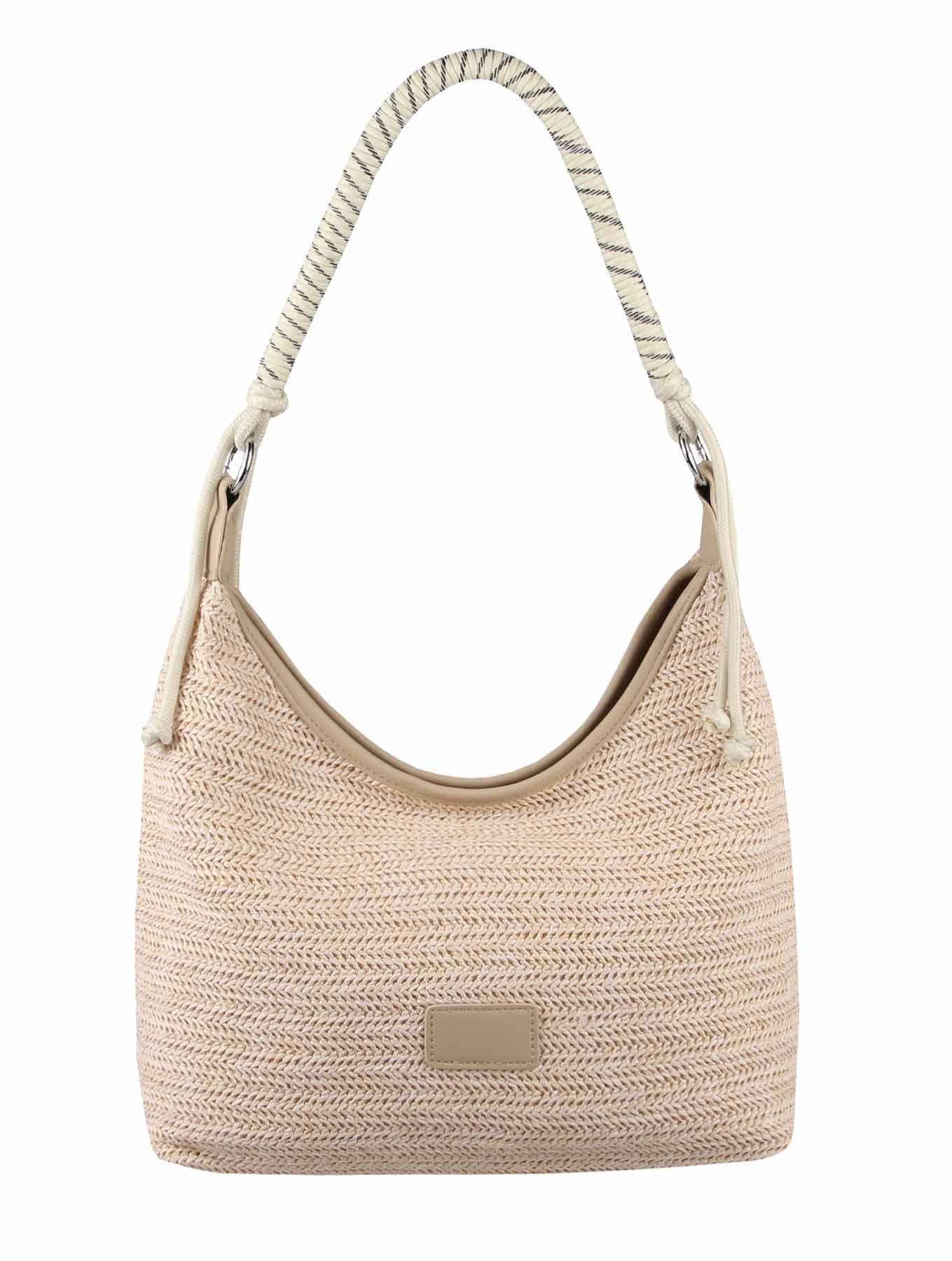 ITALYSHOP24 Schultertasche DAMEN TASCHE Strohtasche Shopper Hobo Geflecht Häkeltasche Crossbody, Boho Beuteltasche Leder Optik Sommer Basttasche Strand Reise Urlaub