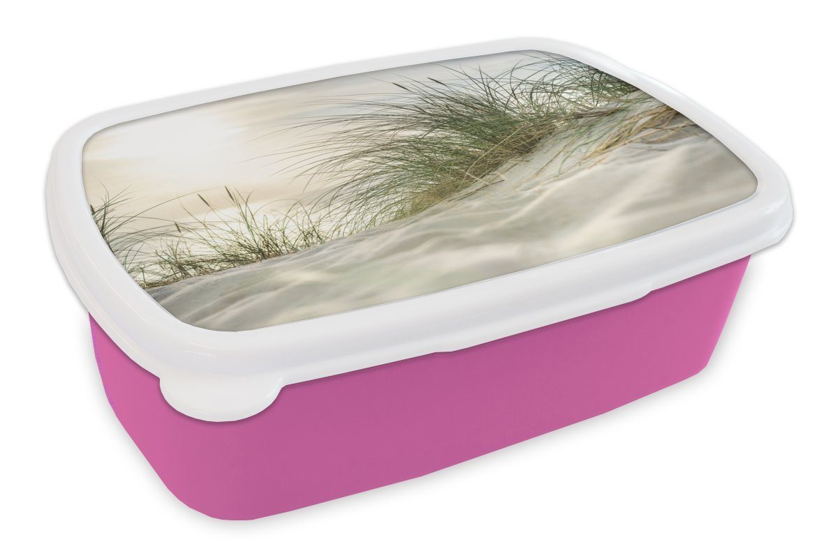 MuchoWow Lunchbox Dünen - Watteninseln - Wasser, Kunststoff, (2-tlg), Brotbox für Erwachsene, Brotdose Kinder, Snackbox, Mädchen, Kunststoff rosa