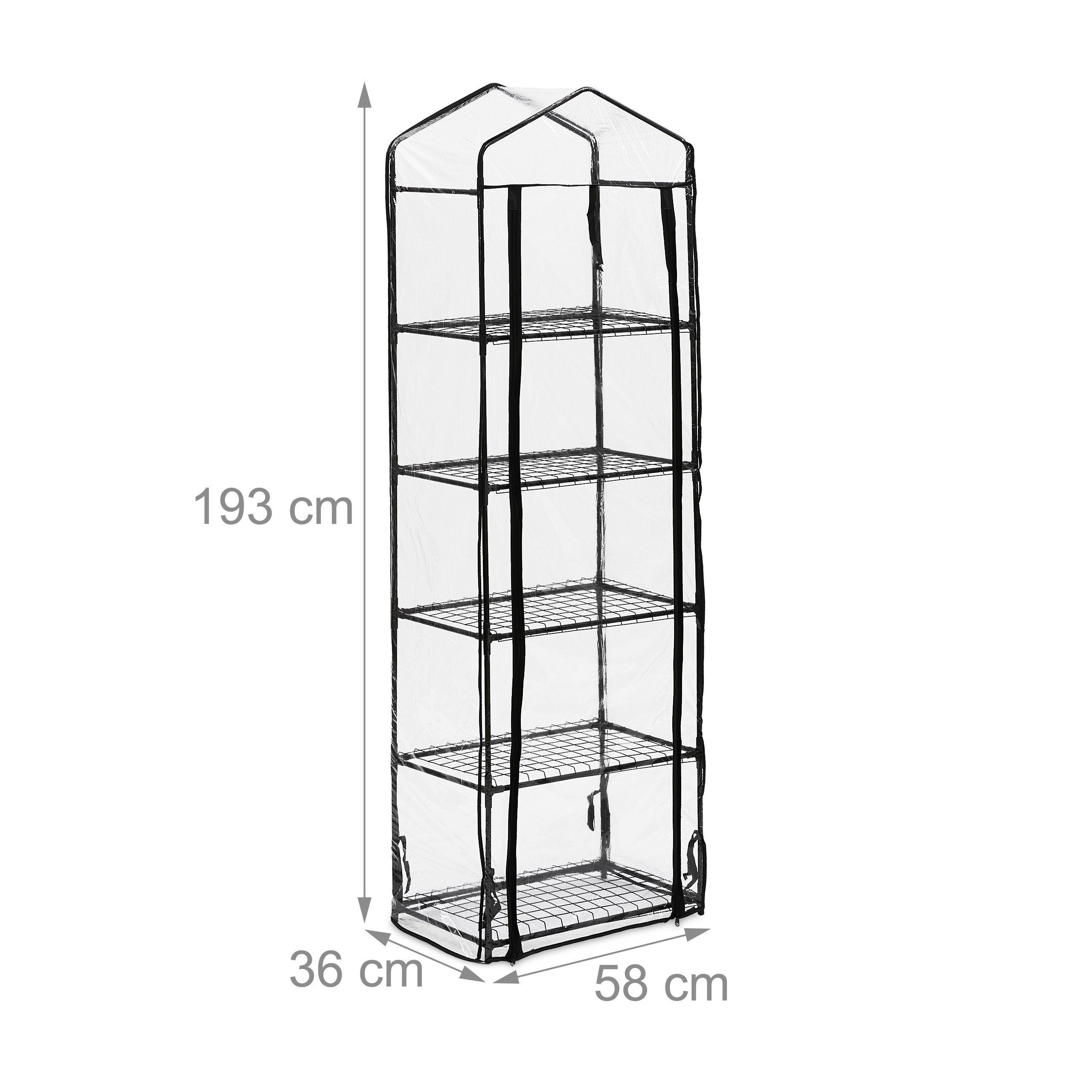 relaxdays Foliengewächshaus Balkon Gewächshaus mit PVC-Folie, BxTxH: 58 x 36 x 193 cm, BxLxH: 58 x 36 x 193 cm, 5-St. – Bild 4 von 5