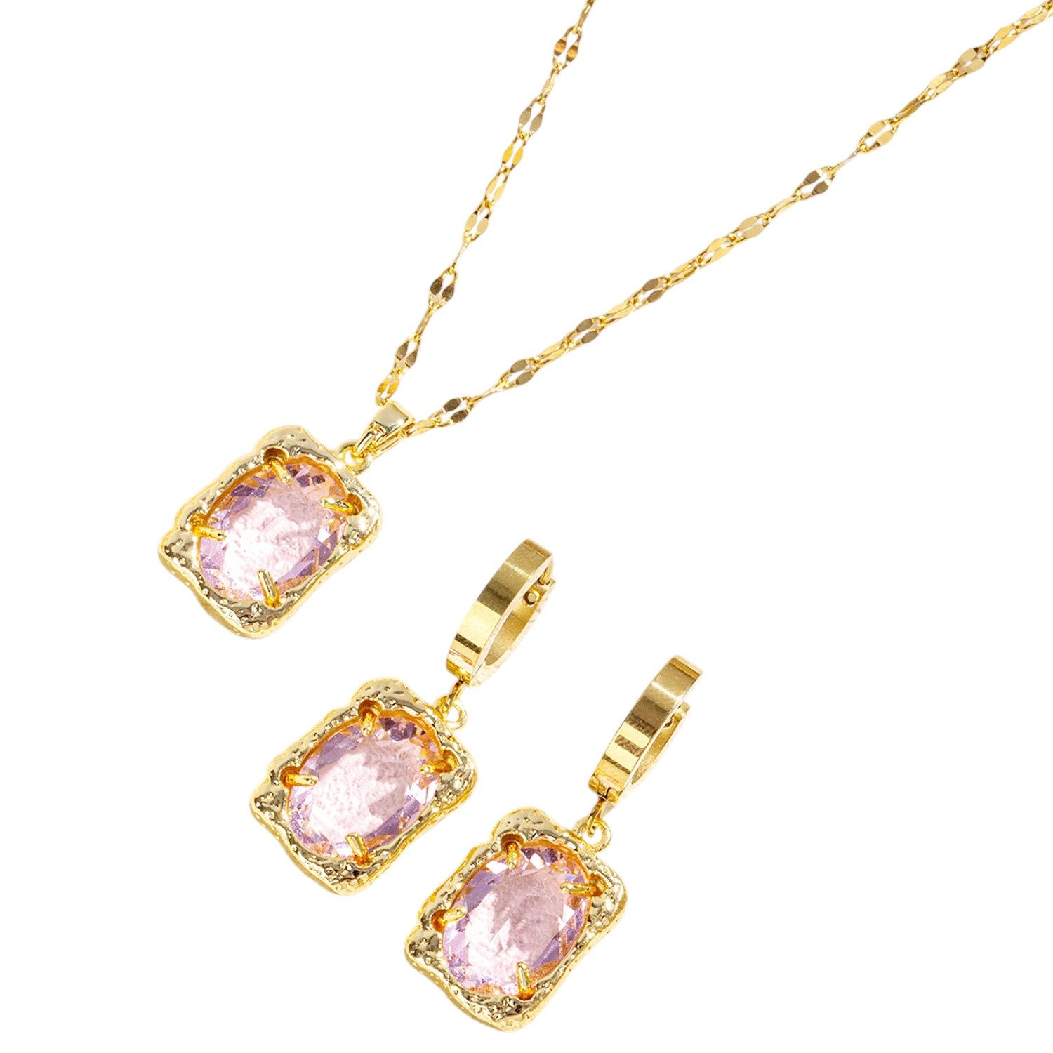 KARMA Schmuckset Damen Edelstahl Zirkone Gold Rosé Ohrringe Halskette (2-tlg., Damenhalskette Ohrschmuck in Schmuckbox), Geschenk für Sie wasserfest hypoallergen rostfrei