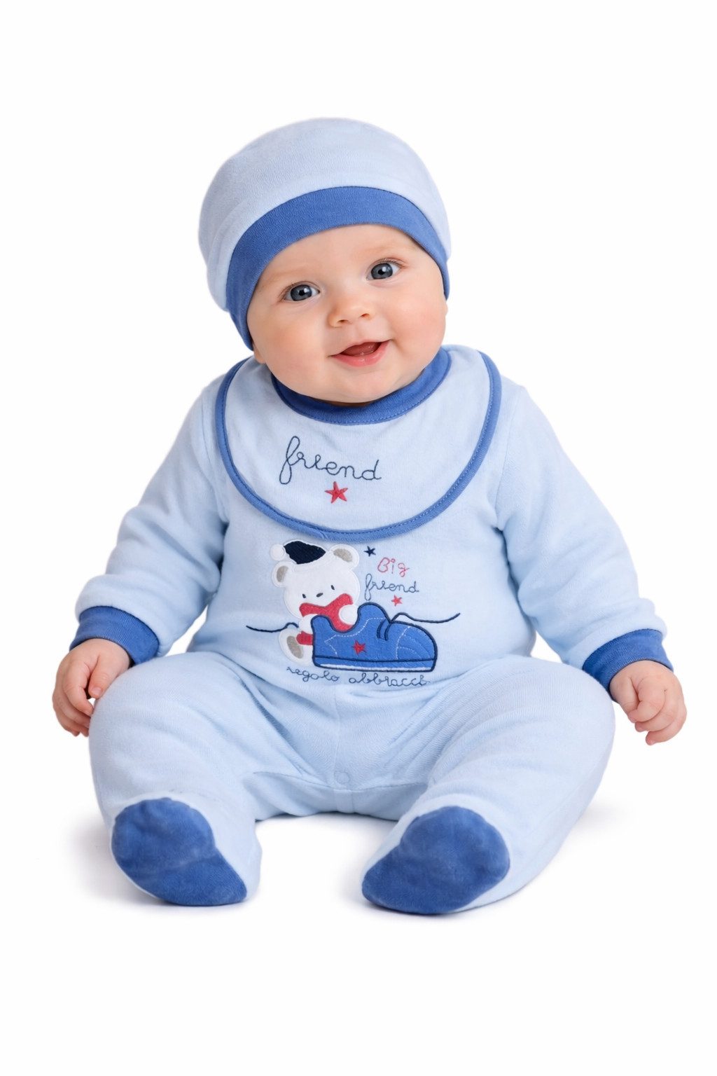 Fashion Boy Strampler Babystrampler Set 3tlg Strampler + Mütze + Lätzchen Baumwolle B7210e (Set, 3er-Pack)
